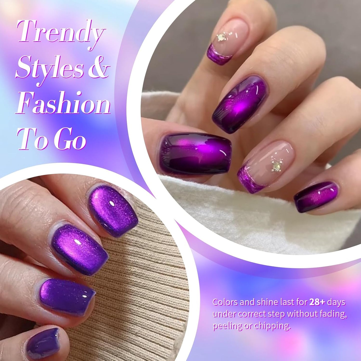 BORN PRETTY Cat Magnetic Eye Gel Nail Polish,Blackish Purple Jelly Glass Magnetic Gel Polish,Glitter Soak Off Nail Art Salon Manicure Home Gift 15ml