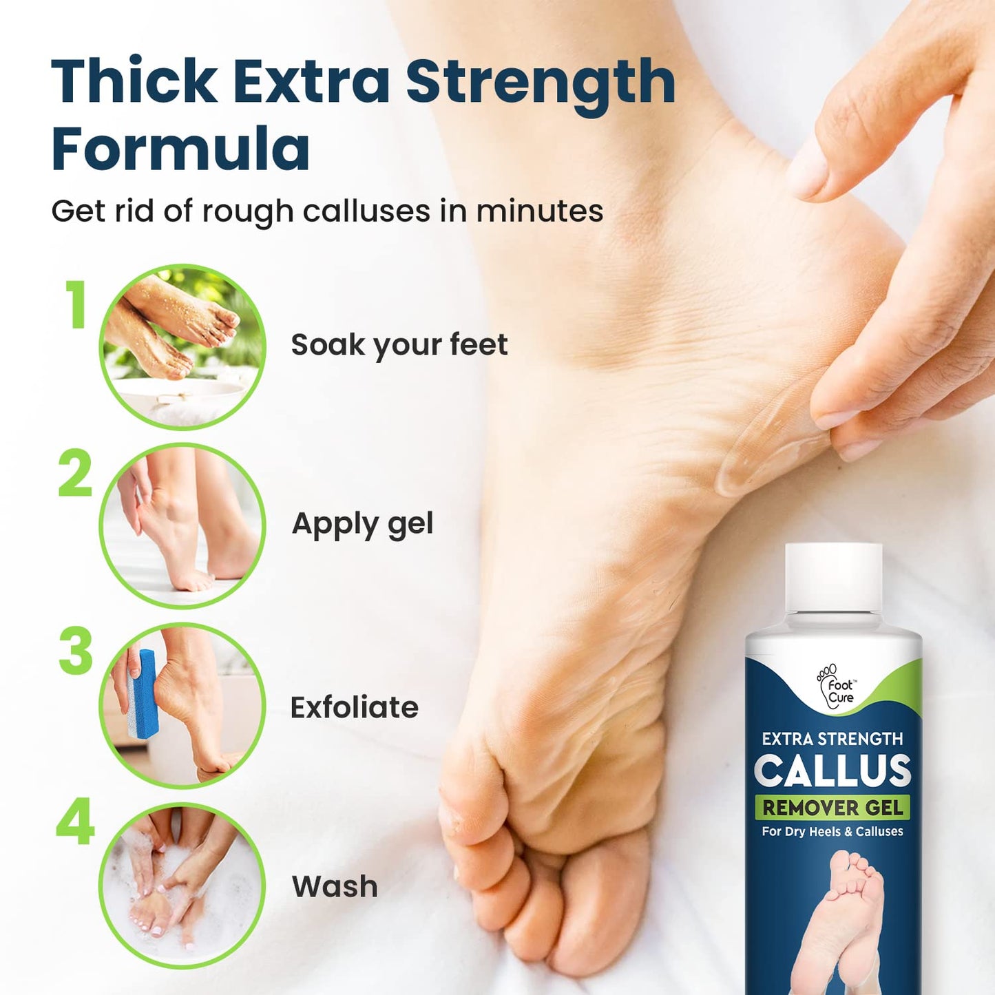 Callus Remover for Feet with Extra Strength Gel & Foot Pumice Stone Set - Easy Way to Remove Hard Calluses & Dead Skin Build-Up - Professional At-Home Foot Care for Men & Women - Made in the USA