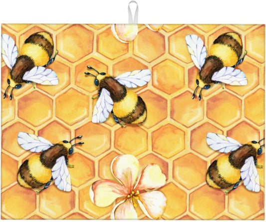 Bee Dish Drying Mat For Kitchen Counter Absorbent Large Kitchen Fast Dry Pad Reusable Washable Protector Rack Large Mat 18 X 24