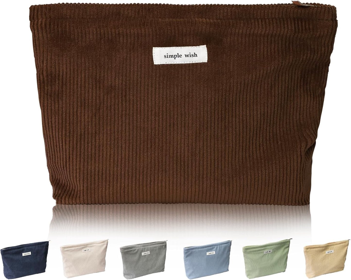 Wudygirl Makeup Bag Cosmetic Bags for Women Large Capacity Travel Toiletry Bag Corduroy Makeup Bag Organizer Zipper Pouch (Coffee)