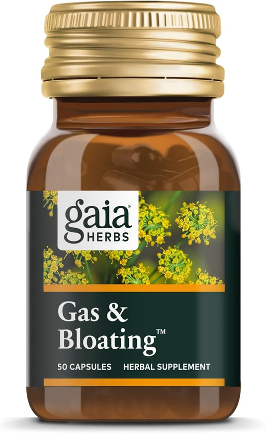 Gaia Herbs Gas & Bloating - Provides Relief from Occasional Gas and Bloating - with Activated Charcoal, Fennel, Chamomile, Cumin, and Peppermint Leaf Essential Oil - 50 Vegan Capsules (25-Day Supply)