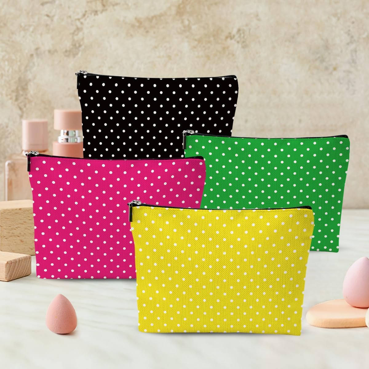 4pcs Polka Dot Makeup Bag, Fashion Polka Dots Cosmetic Bag, Christmas Wedding Anniversary Birthday Friendship Gifts for Women Girls Best Friends Sister Bestie Coworker Travel Toiletry Bag