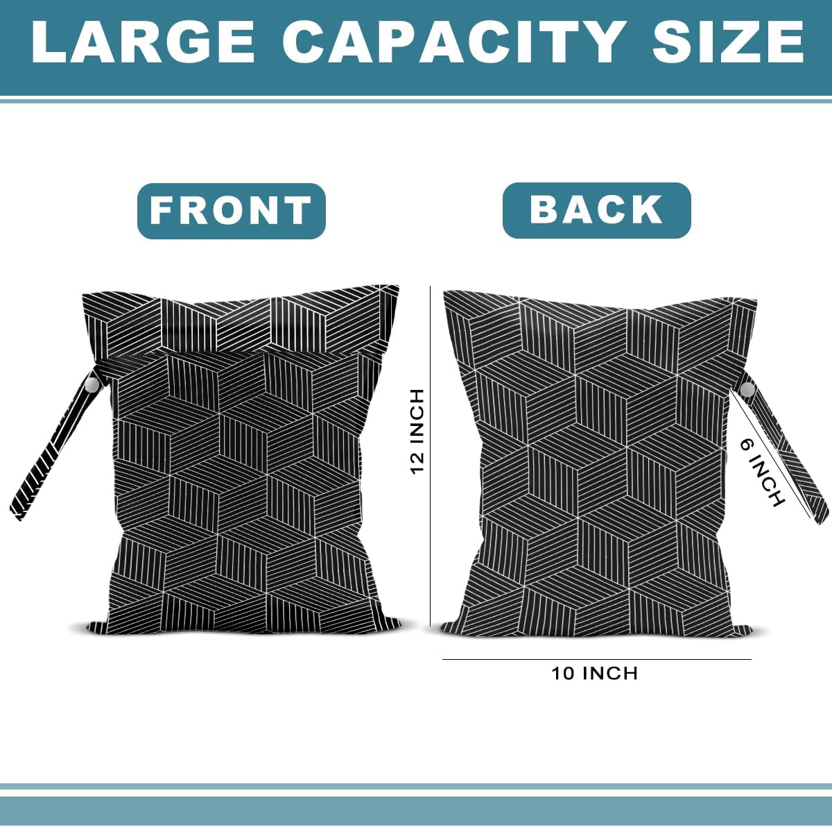 2Pcs Geometry Wet Bag 12x10 Inch, Square Waterproof Travel Laundry Bags, Stripe Washable Reusable Wet Dry Bag for Swimsuit Pool Beach Diapers Dirty Yoga Gym Clothes, Travel Gifts for Women Friend