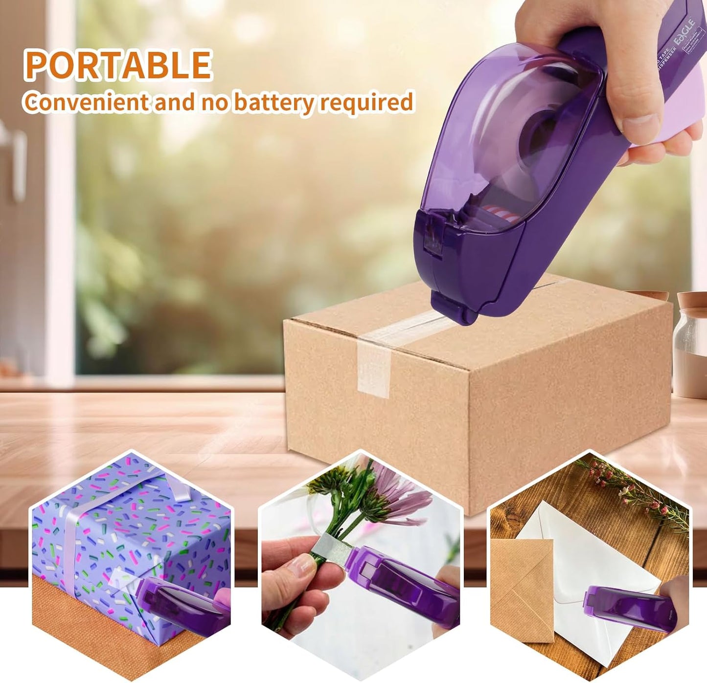 Eagle Automatic Tape Dispenser, Tape Gun, Single Handheld Design, Free 1 Roll of 0.5 Inch (12 mm) and 1 Roll of 0.75 Inch (19 mm) Tapes (Purple)