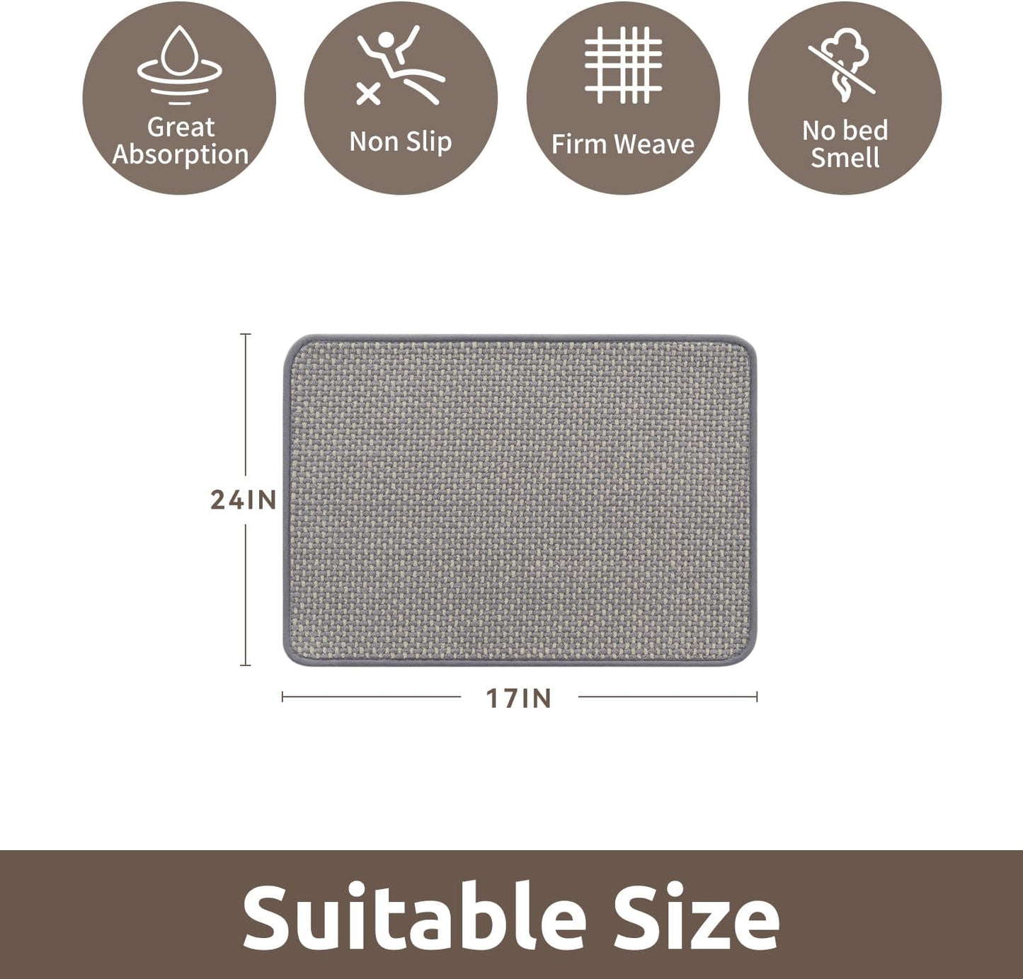 AMOAMI Chenille Bath Mat Super Absorbent Bathroom Mat Quick Dry Bath Mats for Bathroom Rubber Backed Bathroom Rugs Non Slip Washable Fit Under Door, Front of Bathtub, Sink, LIGHTGREY&Beige 17"x24"