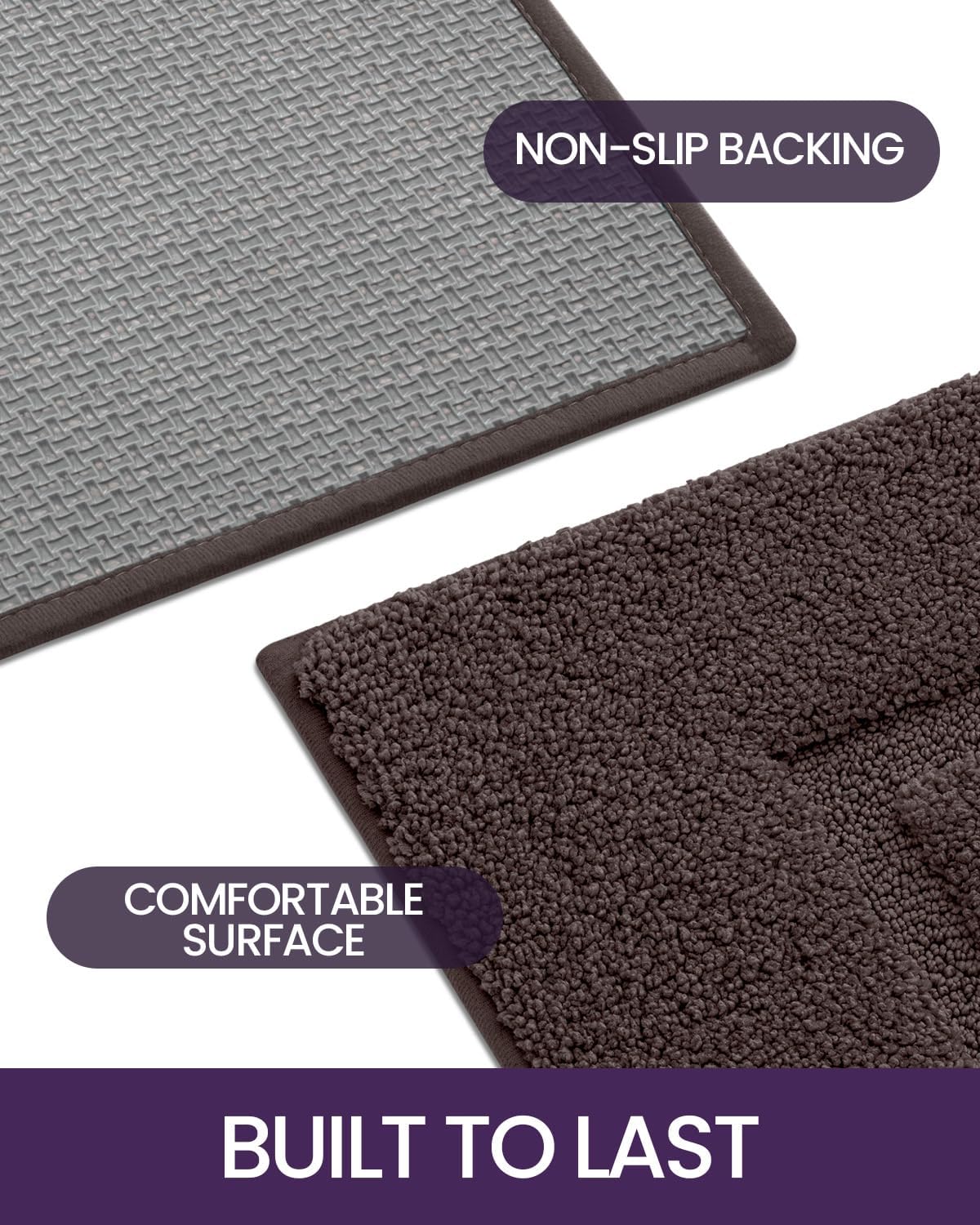 DEXI Bathroom Rugs 36x24, Washable Non Slip Bath Mat for Shower Floor, Absorbent Quick Dry Bathmat with Rubber Backing, Ultra Soft Plush Carpet for Tub, Brown