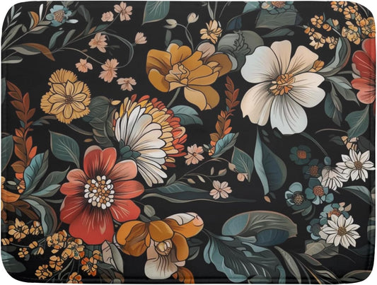 Vintage Floral Dish Drying Mat 18x24 inch Boho Flower Drainer Mats Fast Dry Absorbent Washable Dish Rack Pad Protector Kitchen Accessories