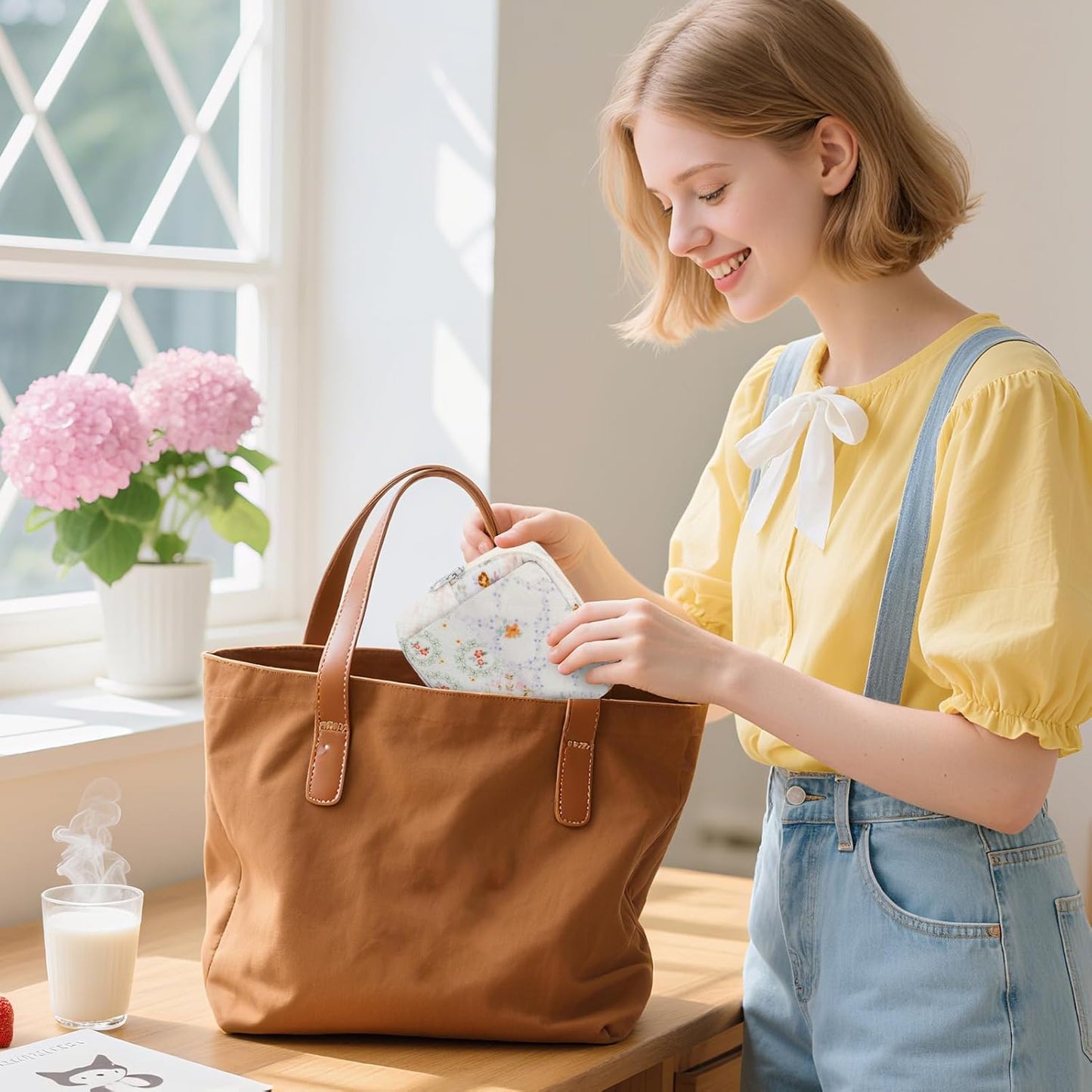 Small Quilted Cotton Makeup Bag for Purse Mini Cosmetic Period Bag for Women Cute Mixed Flower Makeup Sanitary Pouch Portable Travel Toiletry Bags with Zipper Slip in Pockets Birthday Gifts