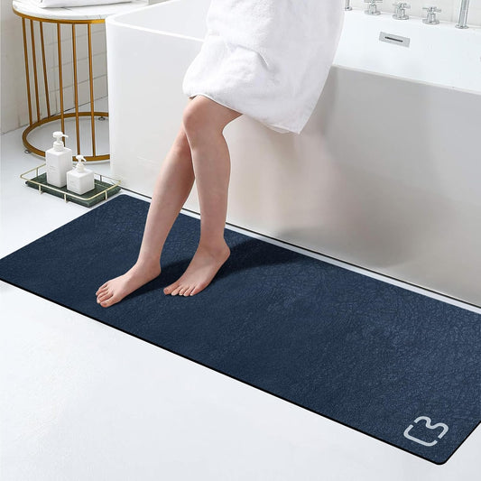 Bath Mat 17" x 59" Extra Long Bathroom Mat Large Fast Dry Super Absorbent Non-Slip Rubber Backed Shower Mat Bath Rugs Mats for Bathroom Floor, Tub, Shower, Sink, Navy Blue