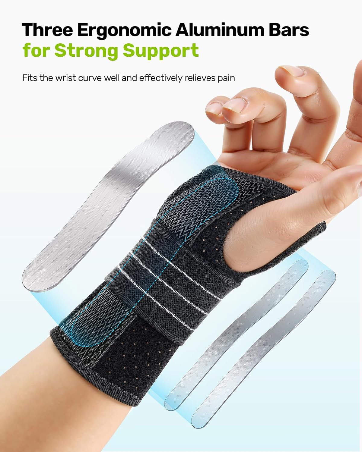 Carpal Tunnel Wrist Brace, Adjustable Night Wrist Support with 3 Metal Splints, Hand Brace for Men Women No Pressure on Thumb, Splint Stabilizer for Work, Gray Right Hand, Size S