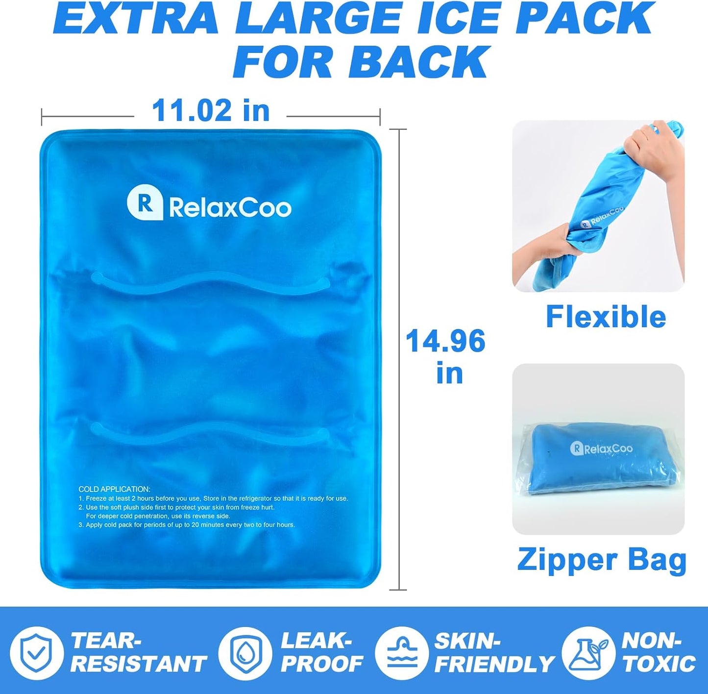 Large Flexible Ice Pack for Injuries Reusable Gel, 11x14.5 Inches, Cold Compress for Hip, Shoulder, Knee, Back Pain, Swelling, Bruises, Surgery