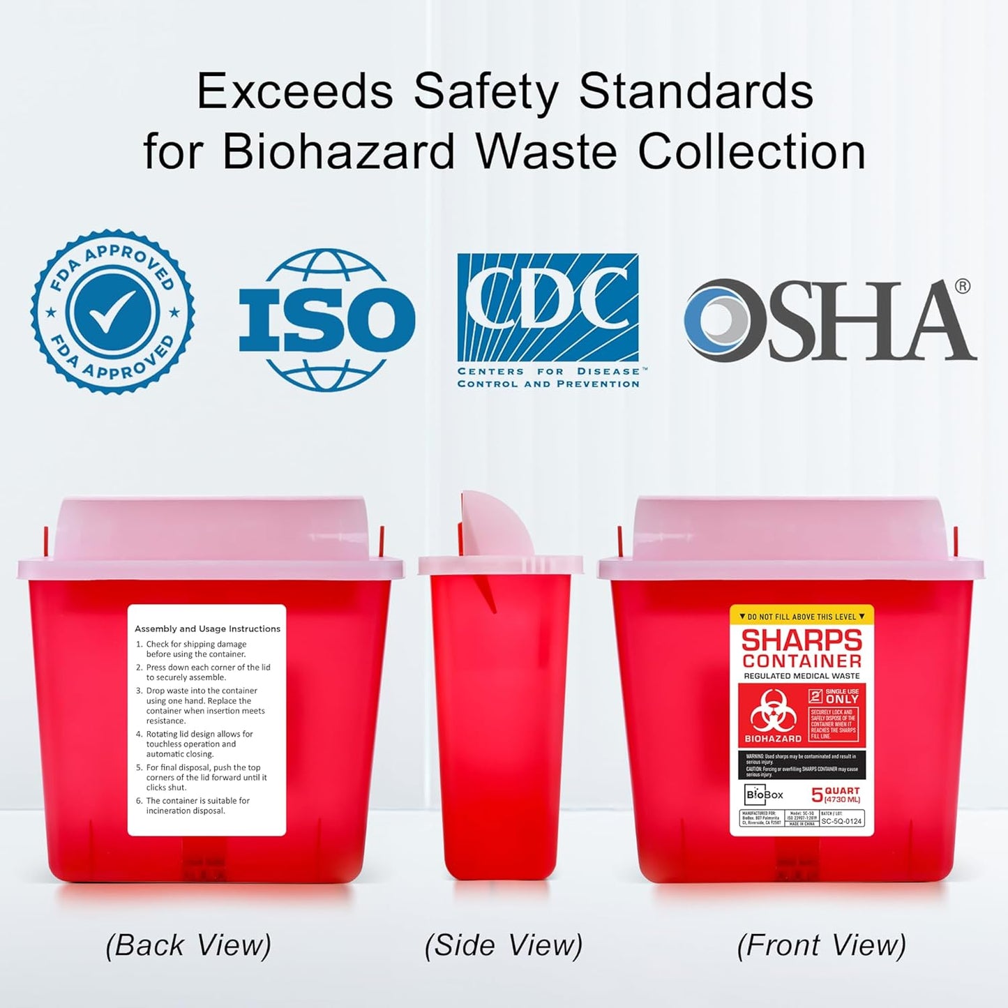 Sharps Container Large - Sharps Containers for Home Use and Labs - Portable Needle Disposal and Travel Size Biohazard Bin - 5 Quart (Pack of 1)