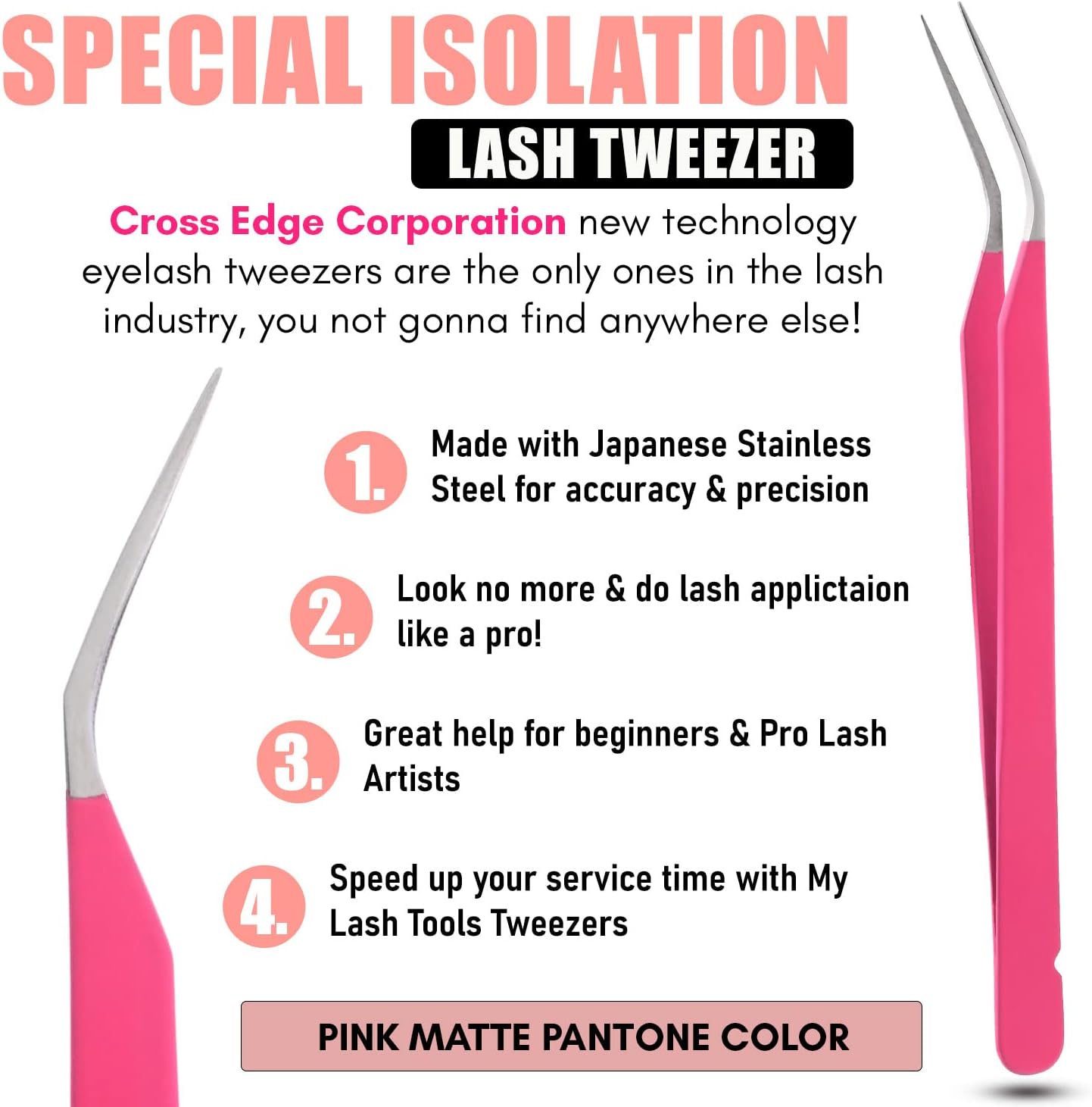 My Lash Tools New Isolation Lash Tweezers For Eyelash Extensions Best for Individual Isolation & Classic Lashes Japanese Stainless Steel Lightweight Precision Lashing Twisers (MattePInkJPs)