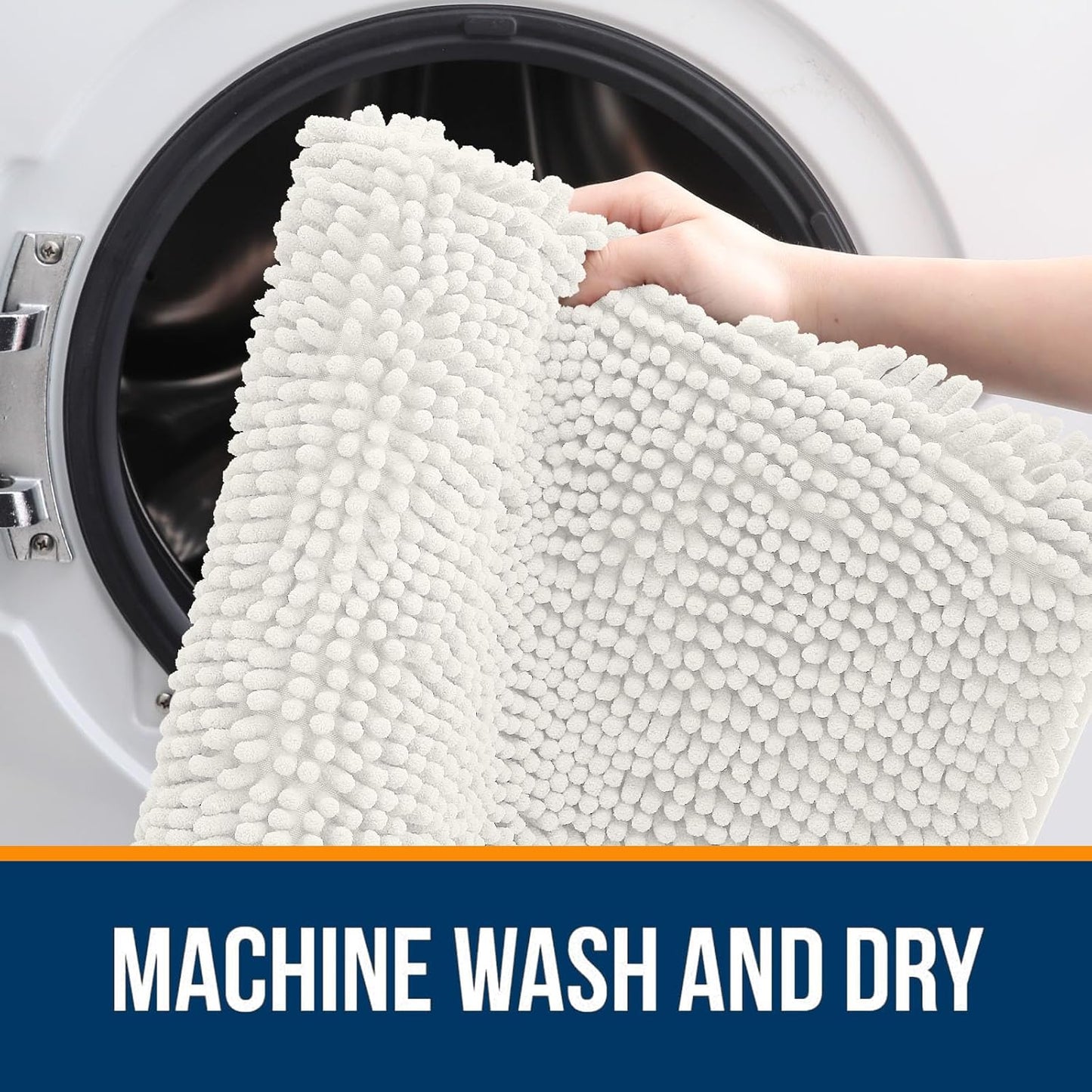 OLANLY Bathroom Rugs 44x32, Extra Soft Absorbent Chenille Bath Rugs, Rubber Backing Quick Dry, Machine Washable Bath Mats for Bathroom Floor, Tub and Shower, Home Decor Accessories, Ivory