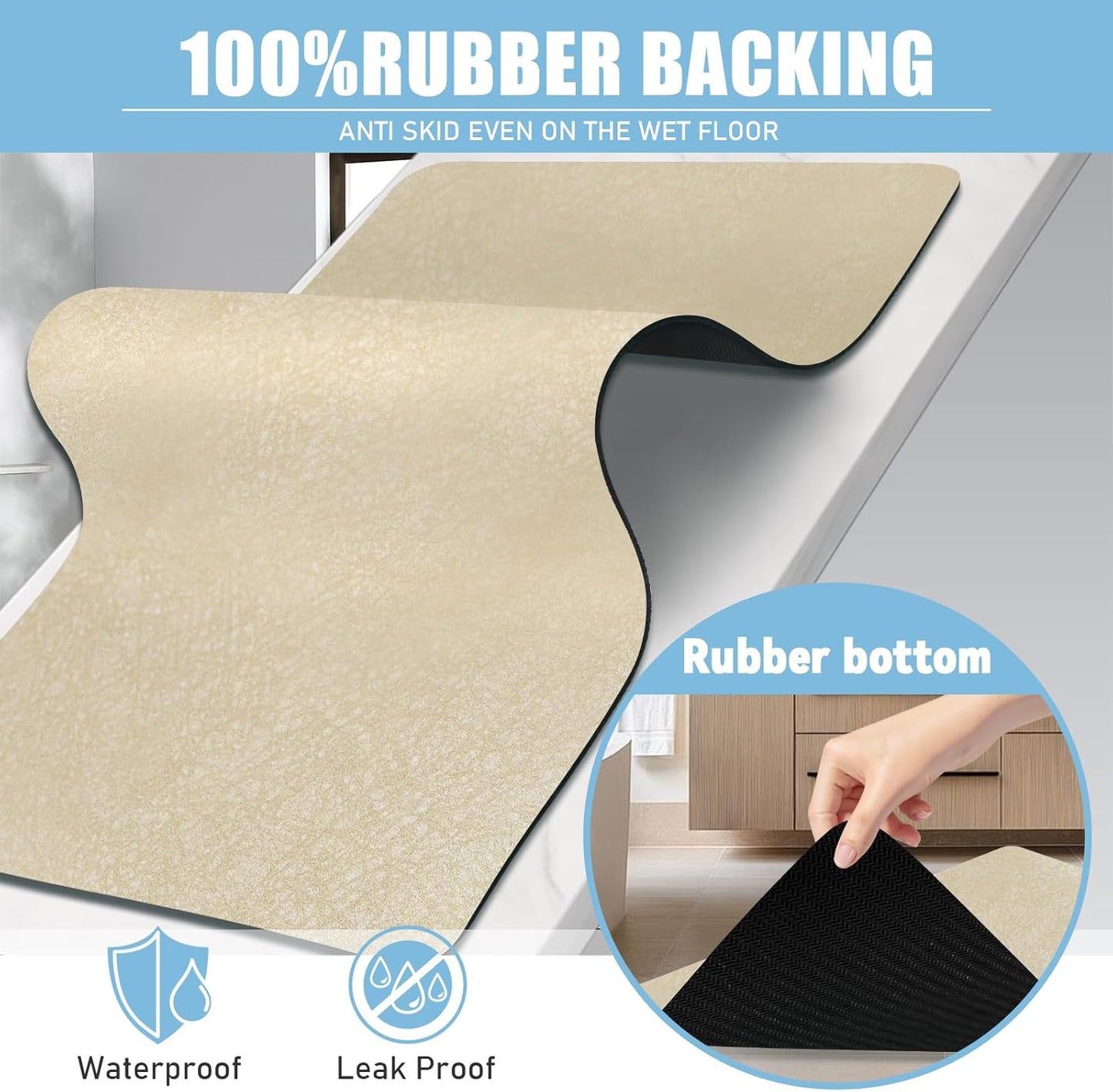 Diatomaceous Earth Bath mat Bathroom Rugs Super Absorbent Quick Dry Non Slip Bath Mat Thin Bathroom Floor Mats Fit Under Door-Shower Rug for in Front of Bathtub Shower, Coffee, 23.6"x47.2"