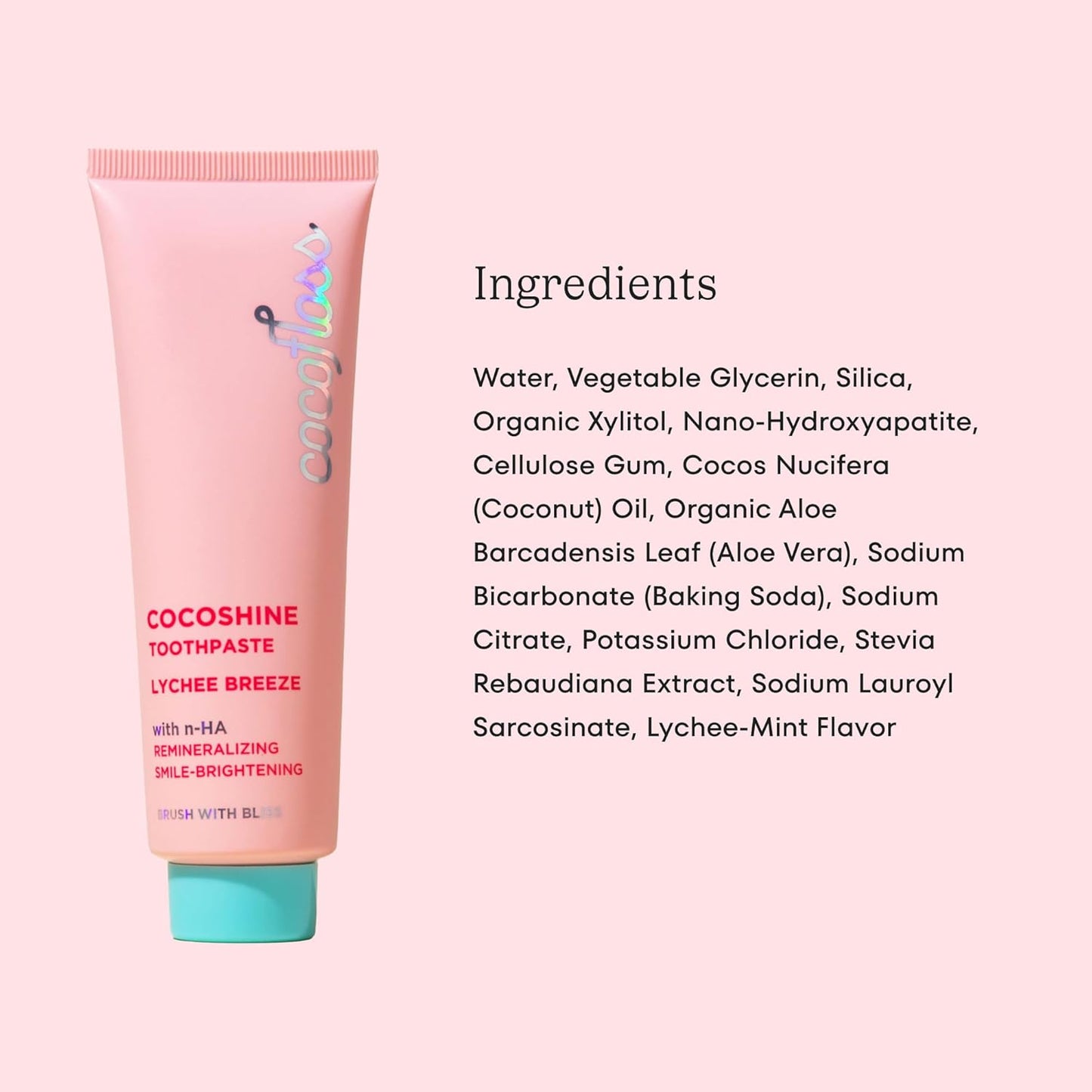 Cocofloss Cocoshine Whitening Toothpaste, Remineralize & Repair Sensitive Teeth, Fluoride-Free with n-HA, Kid-Friendly, Lychee Breeze, 3.4 oz