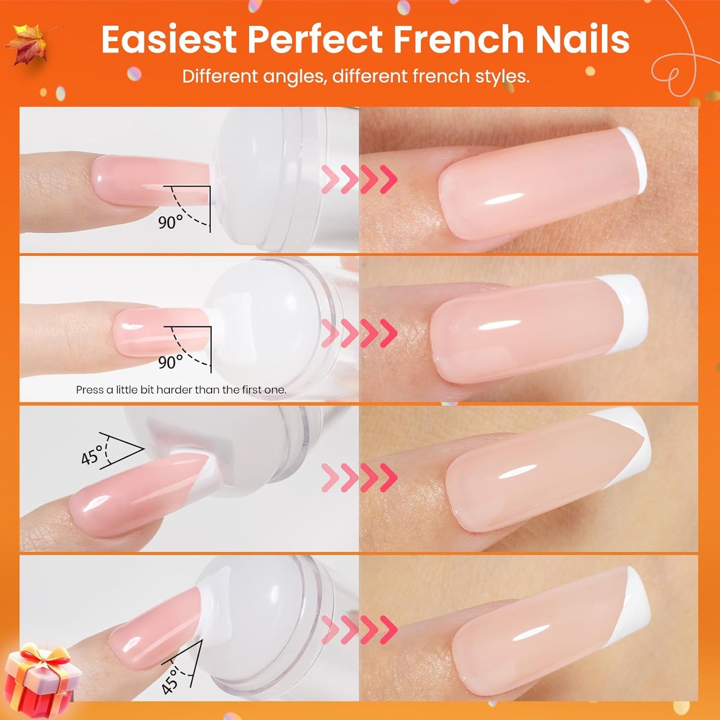 Beetles Nail Stamp, 4Pcs French Tip Tool Easy Manicure Nail Stamper Single Head Soft Silicone Long & Short French Tip Stamp Tool with 2Pcs Nail Scraper Decorations Gift for Women