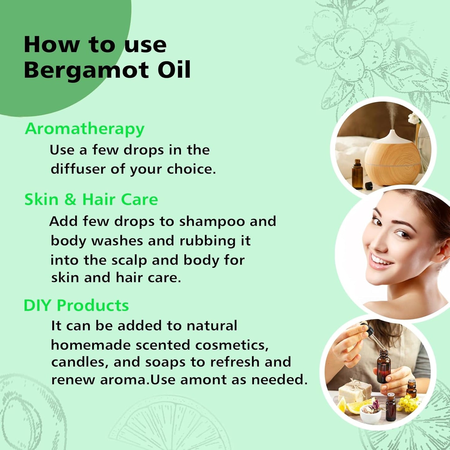 Bergamot Essential Oil 1 Oz - 100% Pure Bergamot Oil for Diffuser, Skin & Body - Natural Citrus Oil