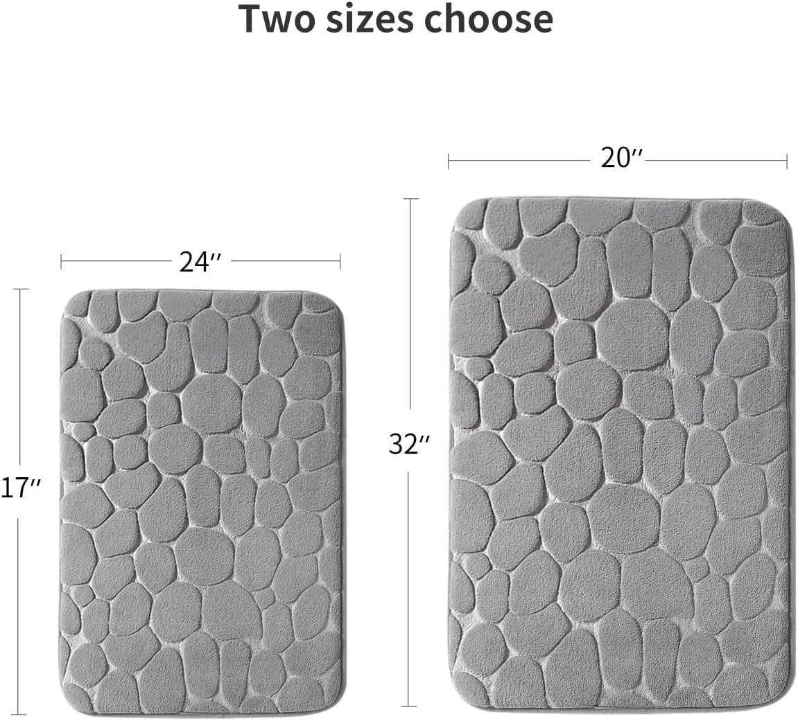 YIHOUSE Memory Foam Bath Mat Cobblestone Bathroom Rugs Super Water Absorbent Bath Mats for Bathroom Machine Washable Bath Rugs(24 x 36,Light Gray)