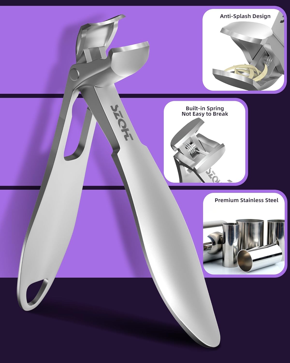 2025 Upgrade Angled Head Nail Clippers for Men, Toenail Clippers for Seniors Thick Toenails, Large Toe nail Clippers with Catcher, Extra Wide Handle,Sharp Heavy Duty Stainless Steel Nail Cutter-Silver