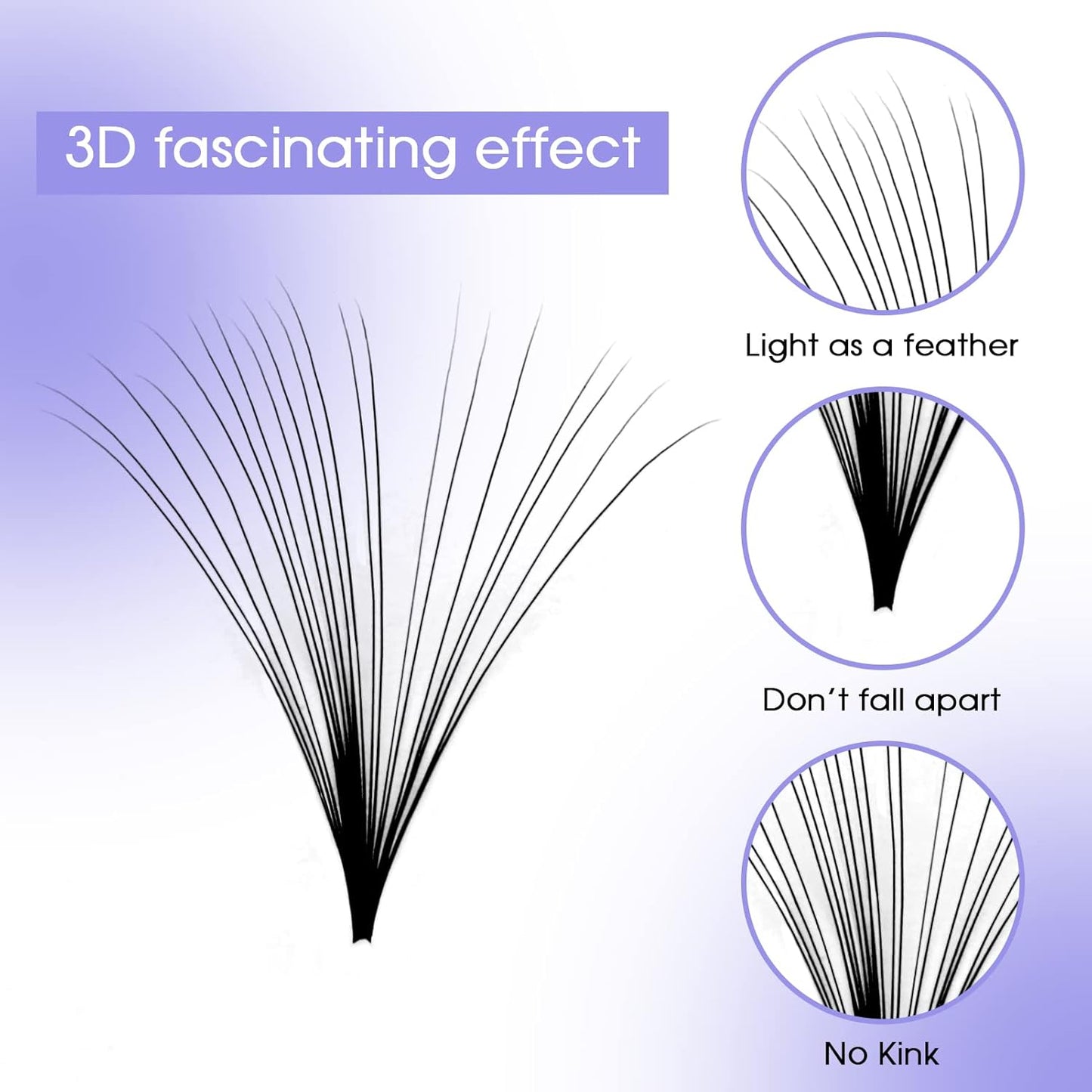 Easy Fan Volume for Lash Artists: Handmade Fans, Self Fanning, Blooming, Black, D Curl, 0.05mm, 14mm, Wendy, KH200422