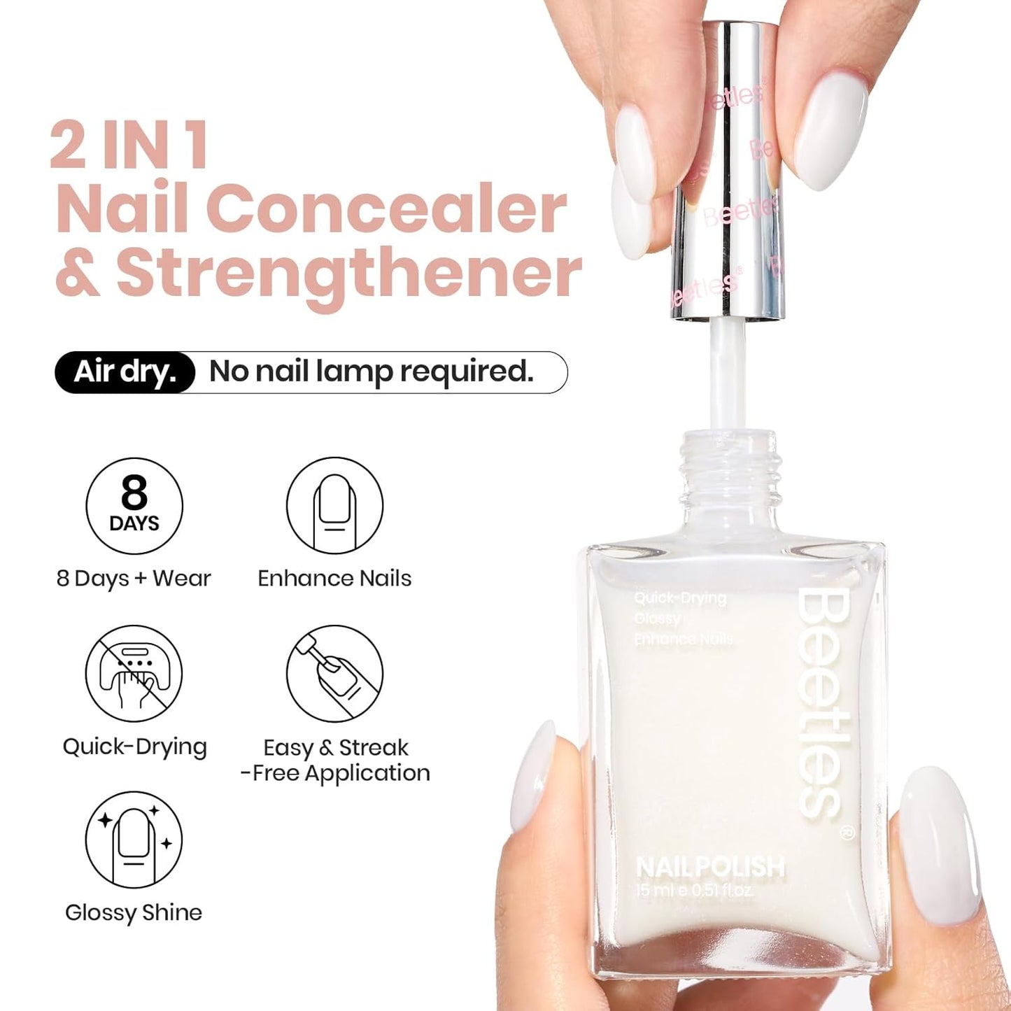 Beetles Nail Polish - Milky White Nail Polish Milk Cheese Color Nail Concealer Fast Dry Quick French White Cream Nail Strengthener and Growth Treatment for Thin and Damaged Nails,0.51 FL OZ