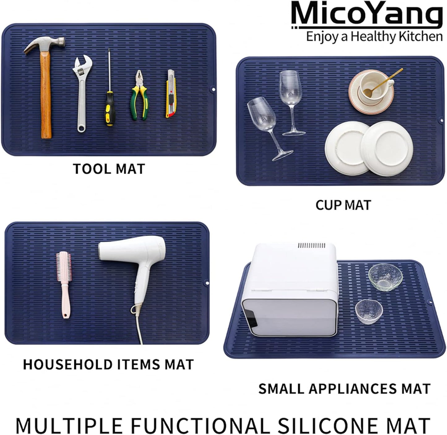 Silicone Dish Drying Mat for Multiple Usage,Easy clean,Eco-friendly,Heat-resistant Silicone Mat for Kitchen Counter or Sink,Refrigerator or Drawer Liner Navy Blue 3XL 28 inches x 18 inches