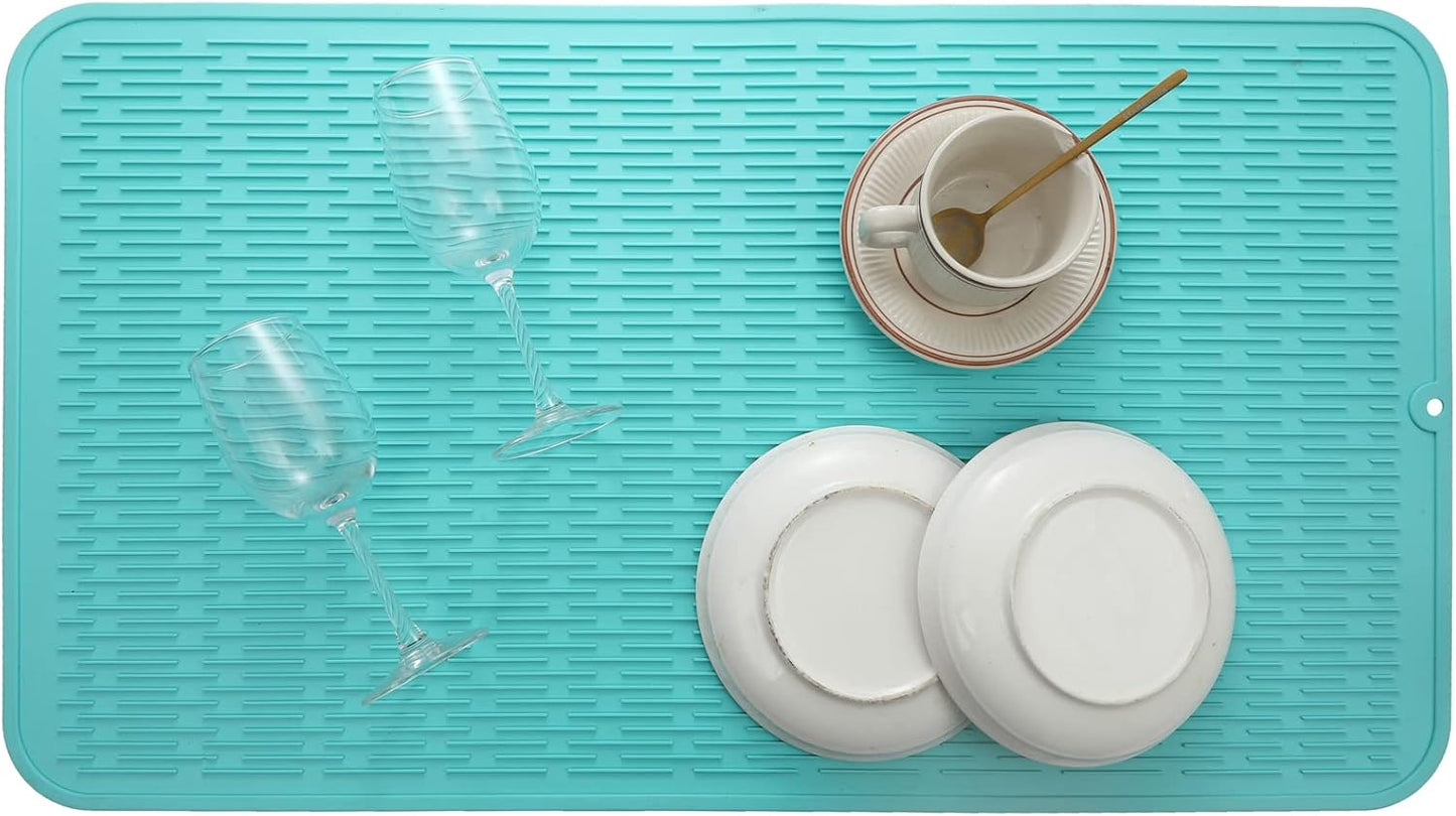 Silicone Dish Drying Mat for Multiple Usage,Easy clean,Eco-friendly,Heat-resistant Silicone Mat for Kitchen Counter or Sink,Refrigerator or Drawer Liner Mint 4XL 32 inches x 18 inches