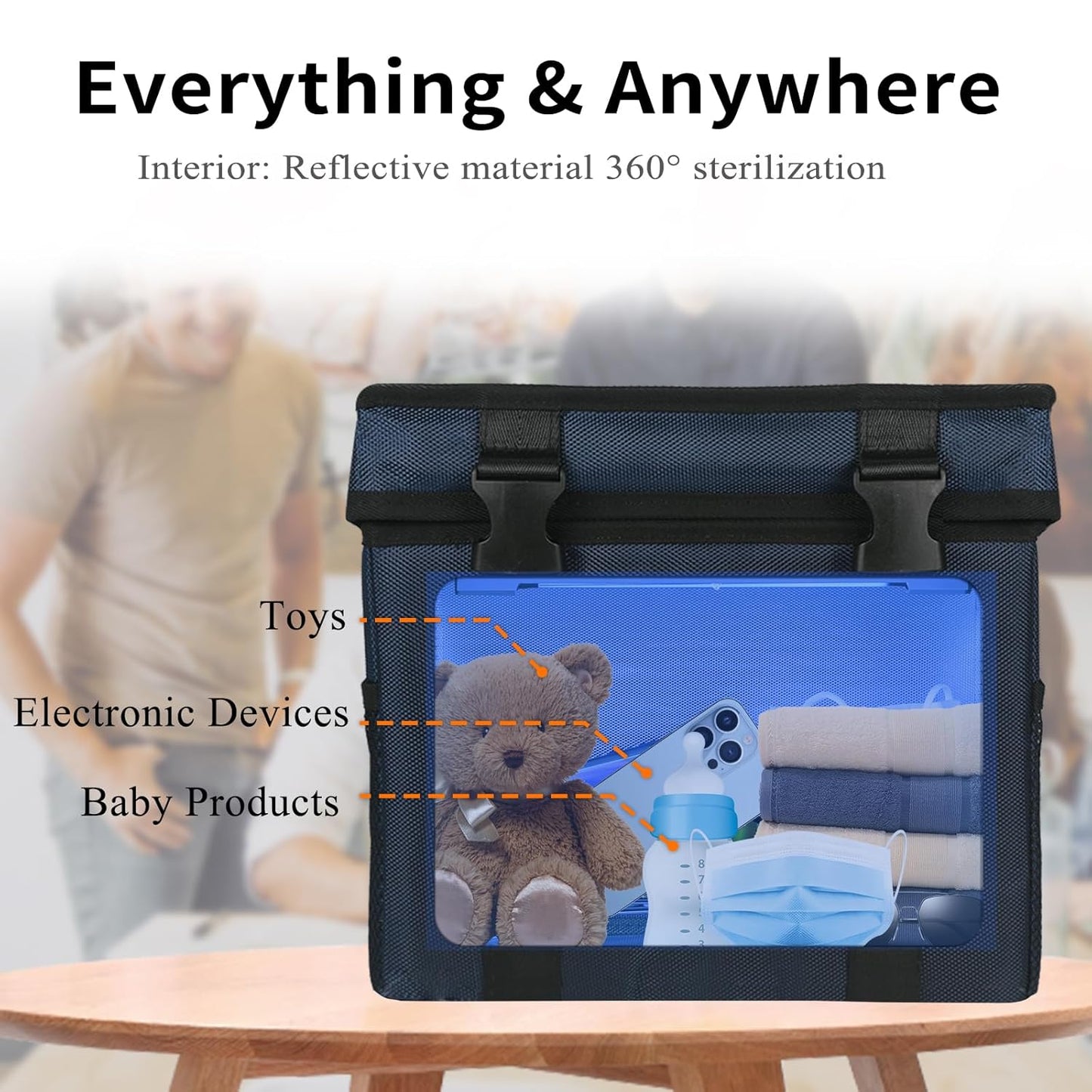 UV Light Sanitizer Ozone Box, Portable Foldable UV Cleaner Bag UVC Household Bag with 3-level Timer for Toys, Keys, Towels, Mask Cleaning Machine Blue 12L Ozone