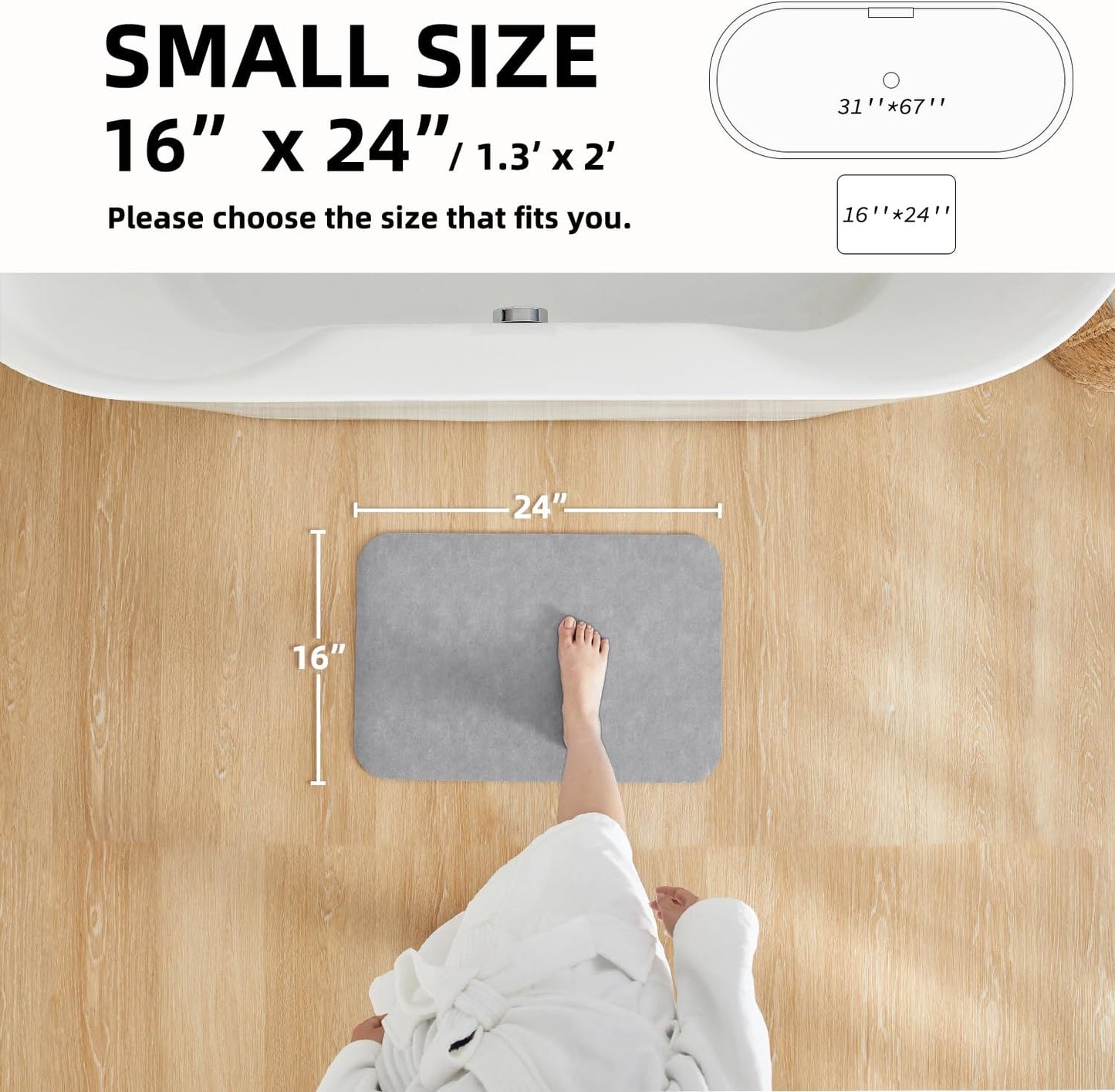 Bathroom Mat Quick Dry, Bathroom Rugs Non Slip Washable Thin Absorbent Bath Mat Fits Under Door Bathroom Floor Mat Perfect for Bath, Shower, or Sink 16"x24" Light Grey