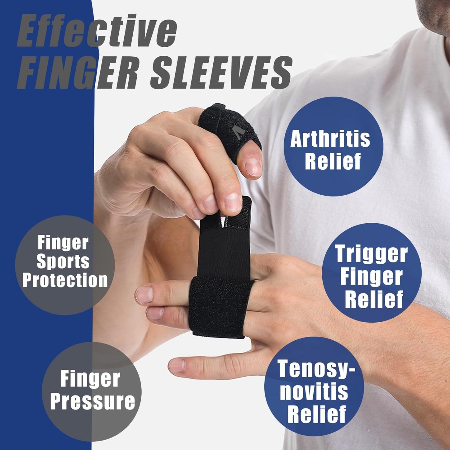 Finger Splint (No Metal Support), 2PCS Lightweight OK Cloth Finger Sleeve/Brace for Arthritis, Tendonitis & Pain Relief, Adjustable Compression for Sports Injury Relief (Basketball, Tennis, Volleyball, Badminton, Golf) – Single Finger Design - L