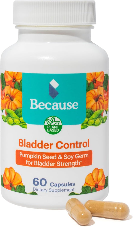 Because Bladder Relief Supplement with Pumpkin Seed Extract - 60 Capsules (1 Bottle) - Helps Reduce Urgency & Frequency, Supports Strong Pelvic Floor Muscles, Vegan & Non-GMO, Made in The USA