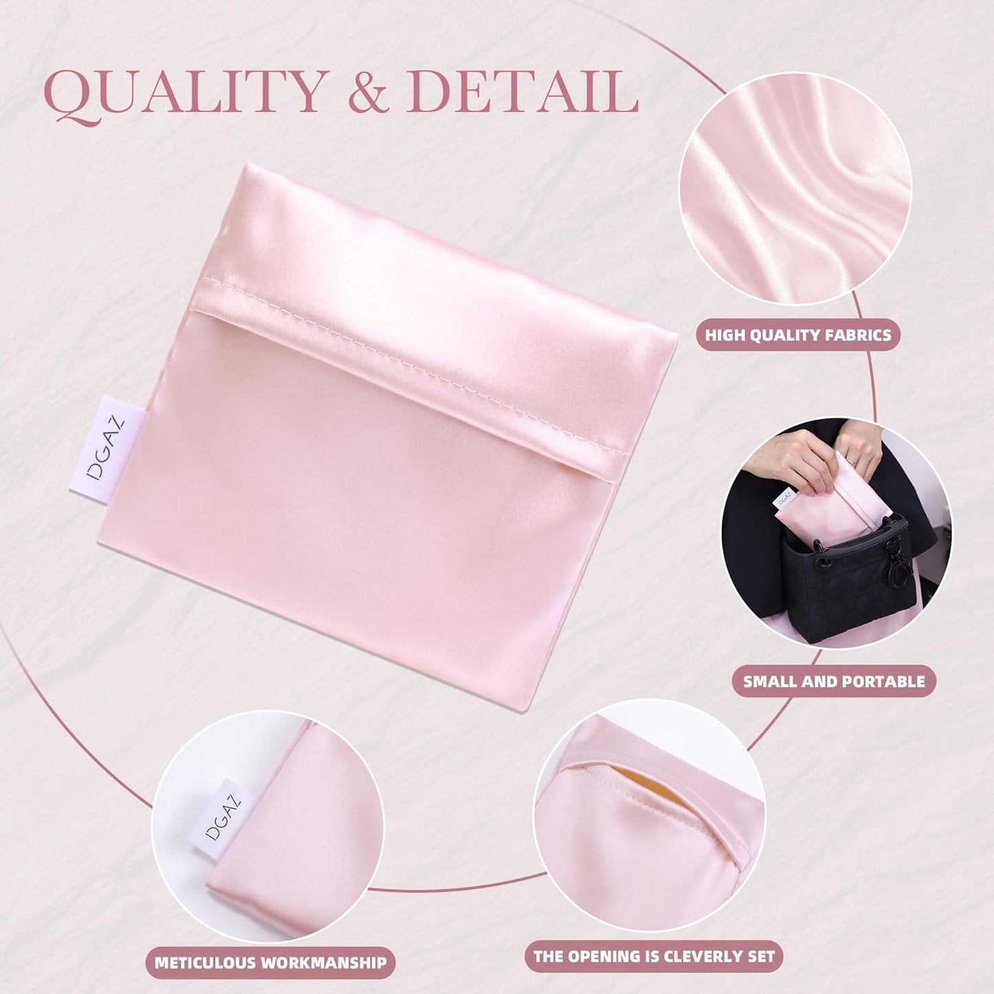DGAZ Silk Sanitary Napkin Storage Bag, Period Bag for Teen Aged Girls, Portable Period Bag for Panty Liners/Menstrual Cup/Small Tampons，Mini Makeup Bag for Purse(Pink)