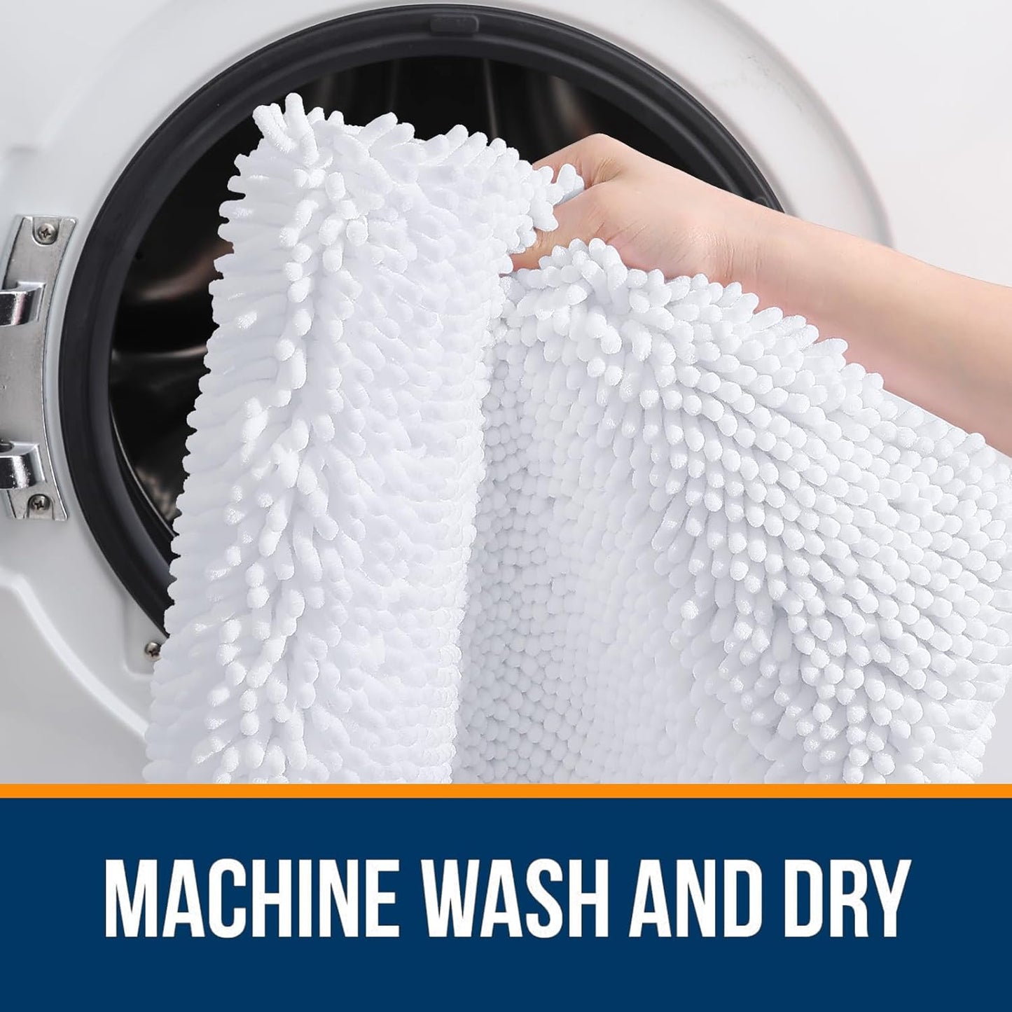 OLANLY Bathroom Rugs 45x27, Extra Soft Absorbent Chenille Bath Rugs, Rubber Backing Quick Dry, Machine Washable Bath Mats for Bathroom Floor, Tub and Shower, Home Decor Accessories, White