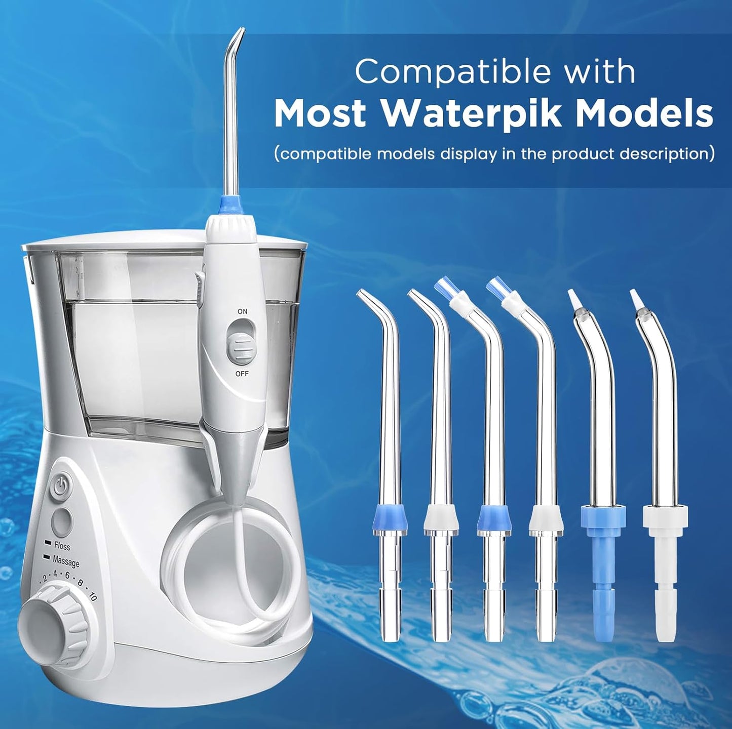 Replacement Tips for Waterpik, Water Flosser Replacement Heads Parts for Waterpik Oral Irrigator(2 Classic Jet Tips + 2 Plaque Chaser Tips + 2 Periodontal Tips + Storage Case Combo)