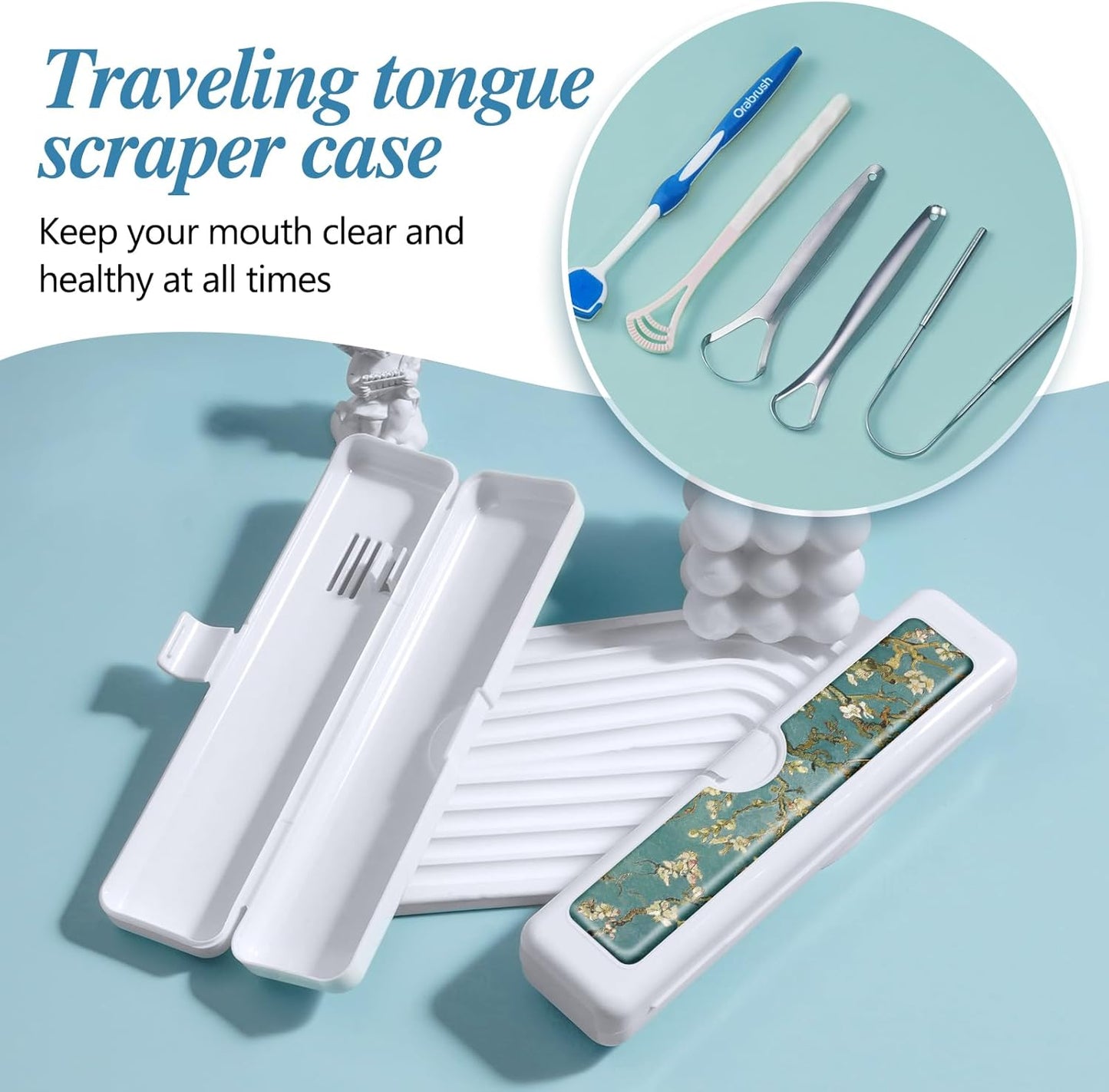 Toothbrush Travel Case - Colorful Pattern, Holder and Covers for Toothbrushes, Includes Tongue Scraper Case