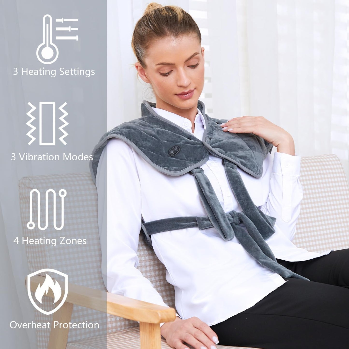 Vofuoti Portable Heating Pad for Neck and Shoulders, Cordless Heating Pad with Battery and 3 Heat Settings, Weighted Electric Heated Neck Shoulder Wrap, 16'' x 22'', 2.2lbs