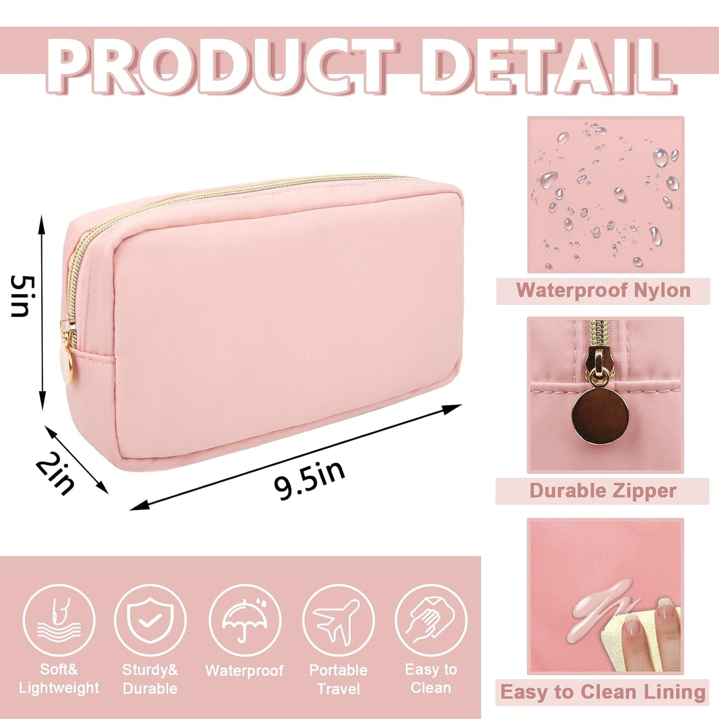 Small Makeup Bag Pouch for PurseNylon Travel Toiletry Storage Bag Cute Preppy Cosmetic Bag for Women Girls,Waterproof Makeup Organizer Bag Pouch Skincare Bag Purse with Zipper (Small-Flamingo)