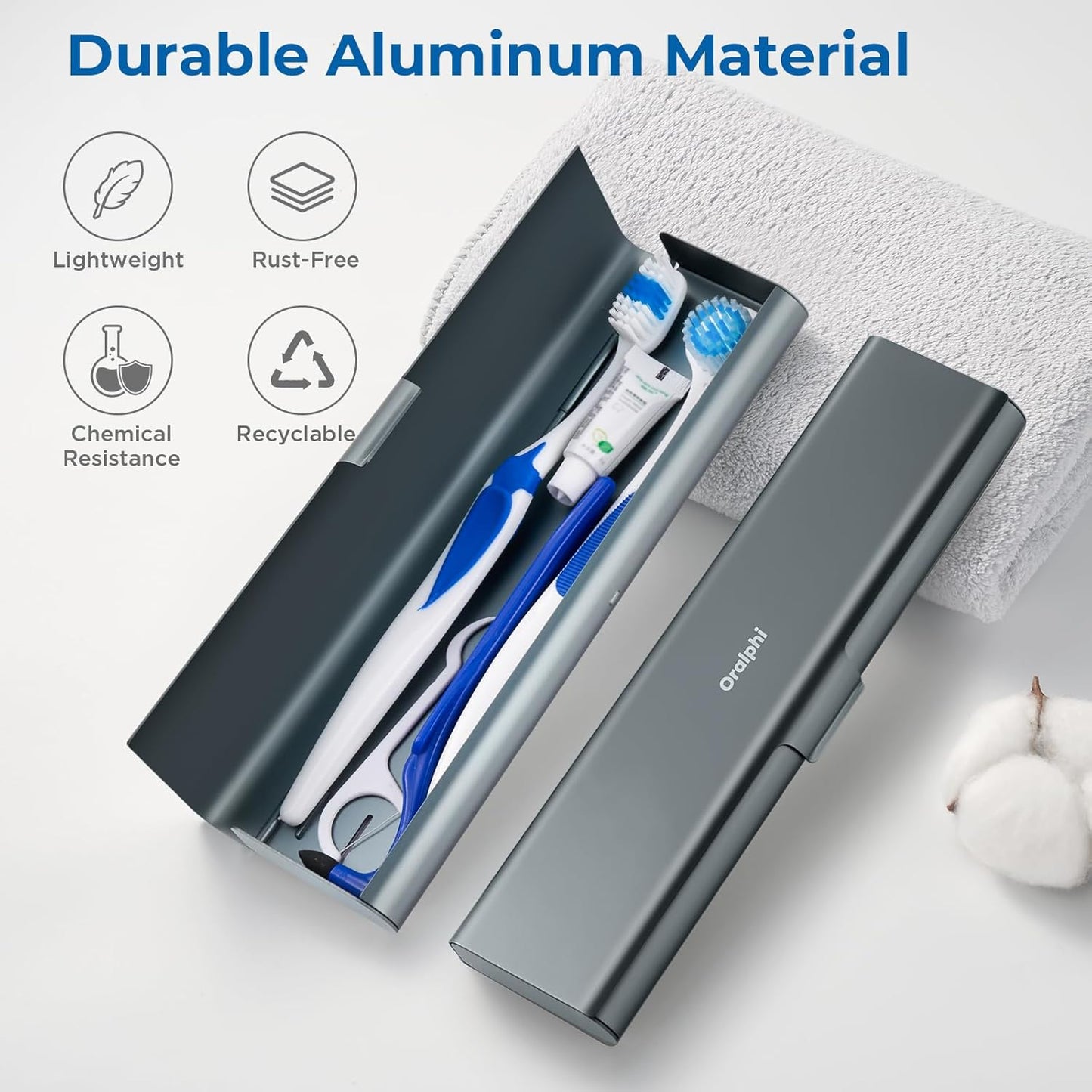 Wider Aluminum Toothbrush Travel Case, Portable Travel Toothbrush Holder, Durable Manual Toothbrush Box Container for Traveling, Bathroom, Camping, Business Trip, Gray Blue
