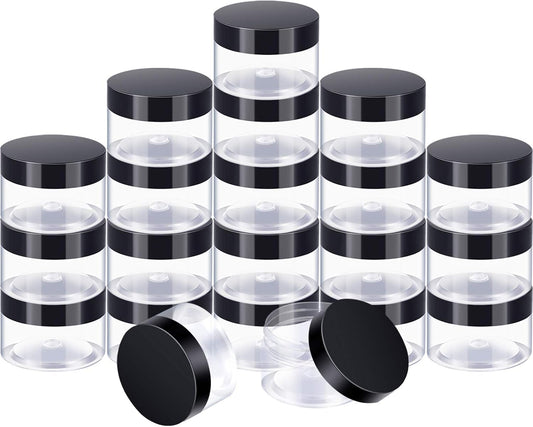 SATINIOR 24 Pieces Empty Clear Plastic Jars with Lids Round Storage Containers Wide-Mouth for Beauty Product Cosmetic Cream Lotion Liquid Butter Craft and Food (Black Lid, 6 oz)