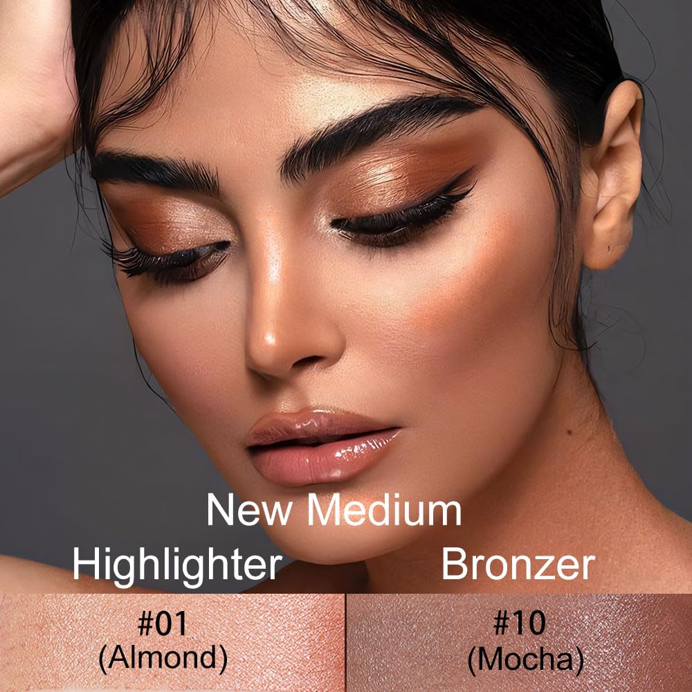 evpct 2Pcs Face Cream Contour Bronzer Sticks Makeup Highlighter Highlight Almond Mocha Creme Cheek Contour Sticks contorno en crema Bronzing Foundation Face Contour Stick Kit,1+10 New Medium