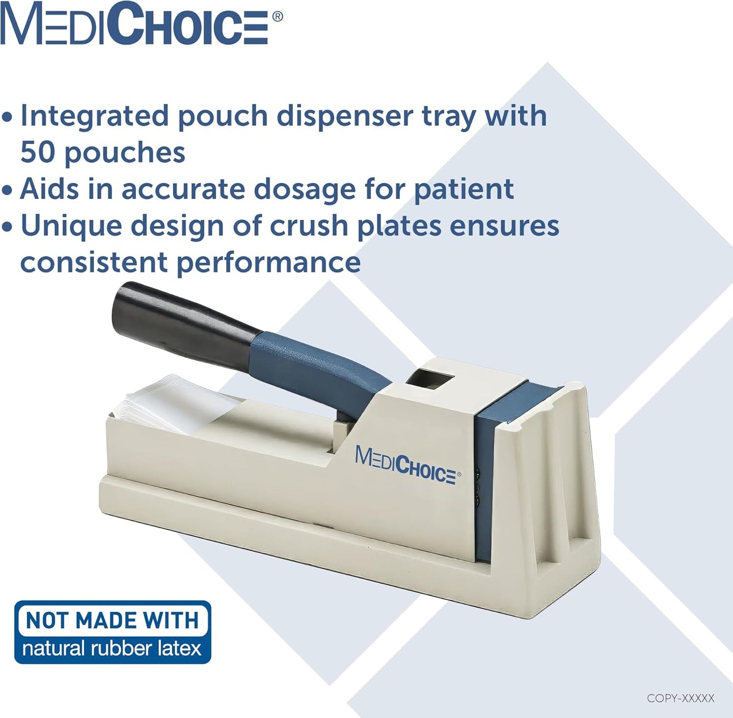 MediChoice Hand Operated Heavy-Duty Pill Crusher System Crushes Multiple Tablets at Once Compounding Medications Children Elderly Pets PLC5000 +50 Pill Pouches