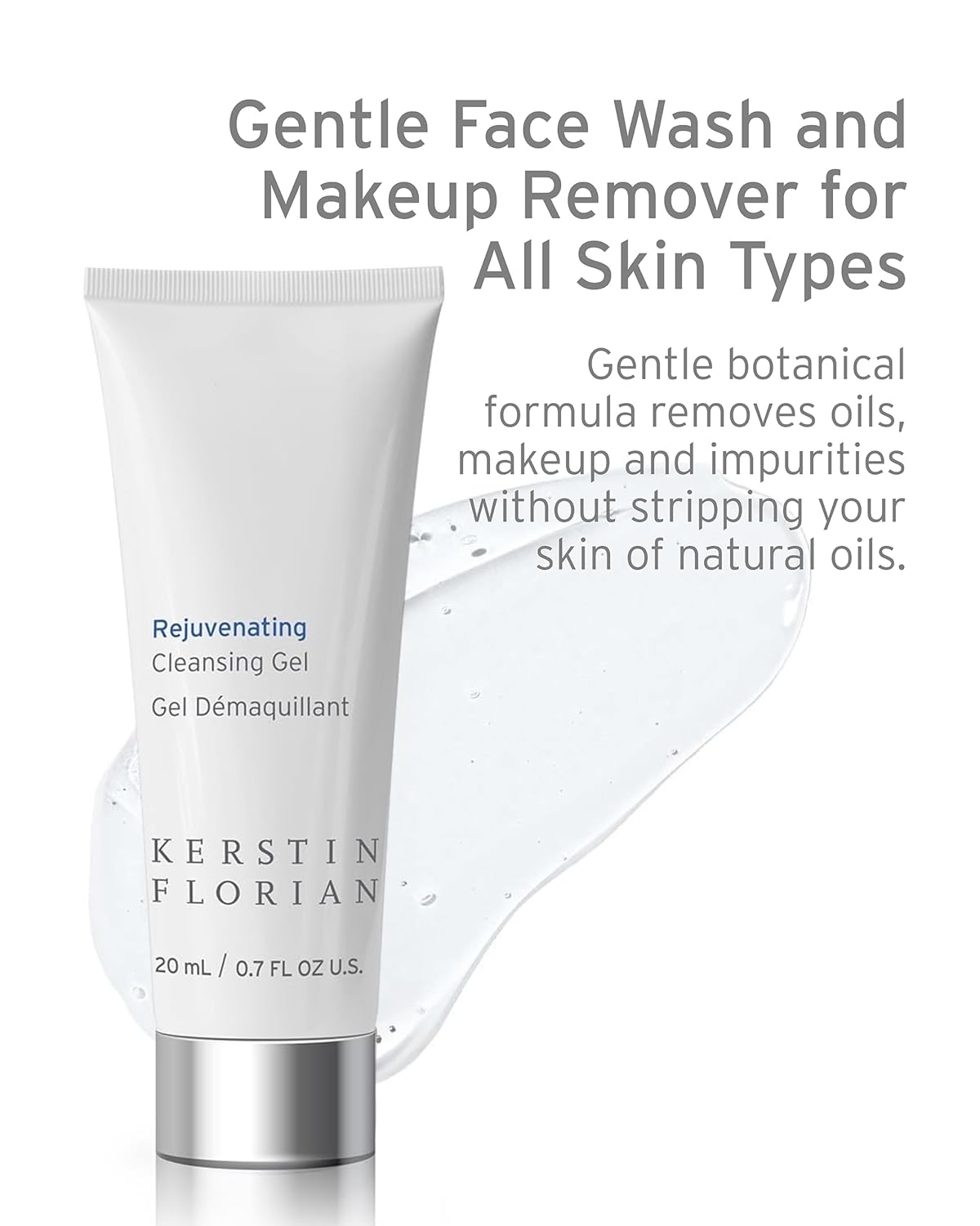Kerstin Florian Rejuvenating Cleansing Gel | Travel Size | Gentle Face Wash Cleanser and Makeup Remover for Women | Gentle Formula Removes Dirt & Oils to Clarify and Brighten Skin, .7 fl oz