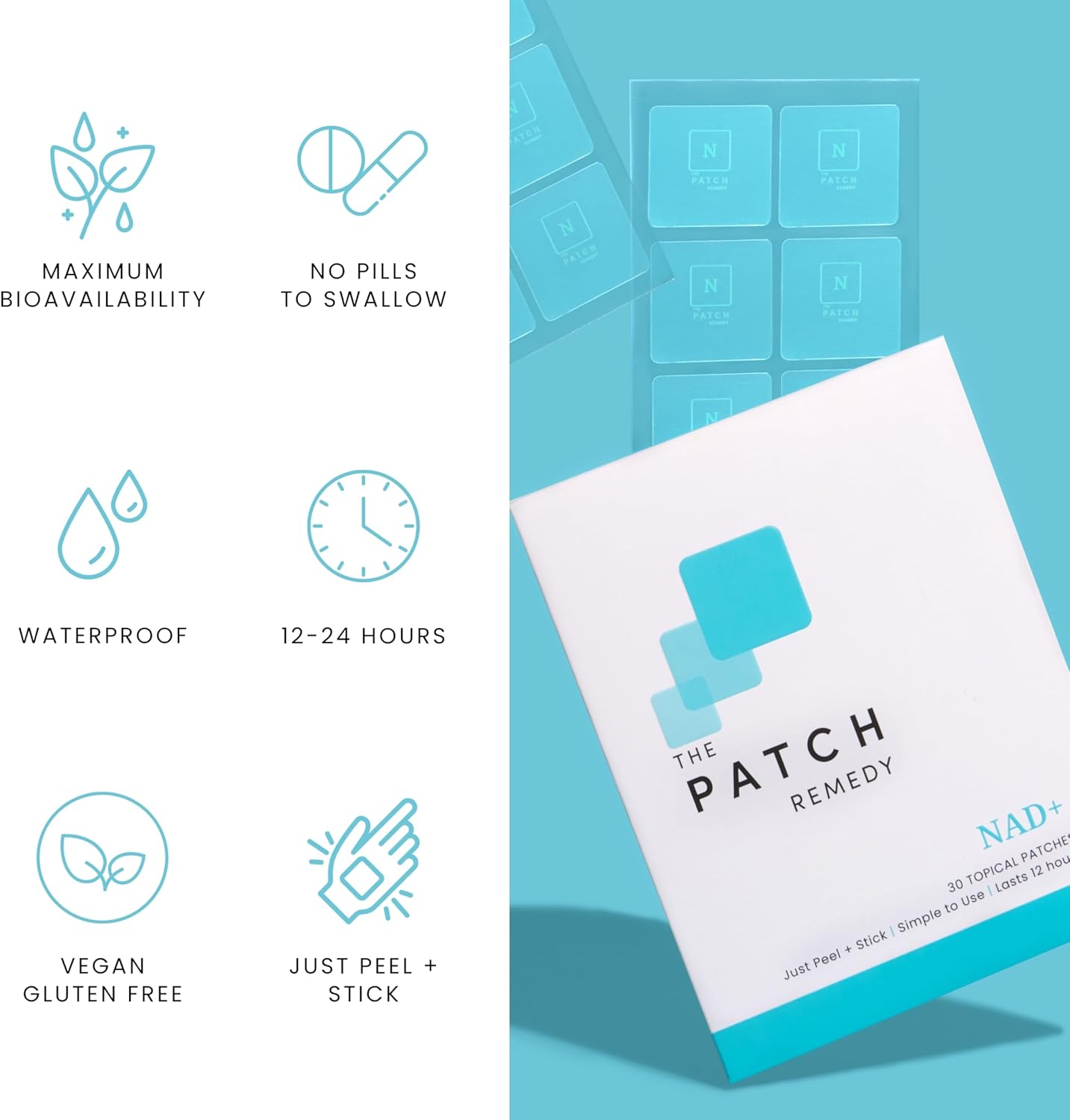 NAD+ Patch - NMN, Resveratrol, CoQ10, NAC, Astaxanthin, PQQ | 30 Patches