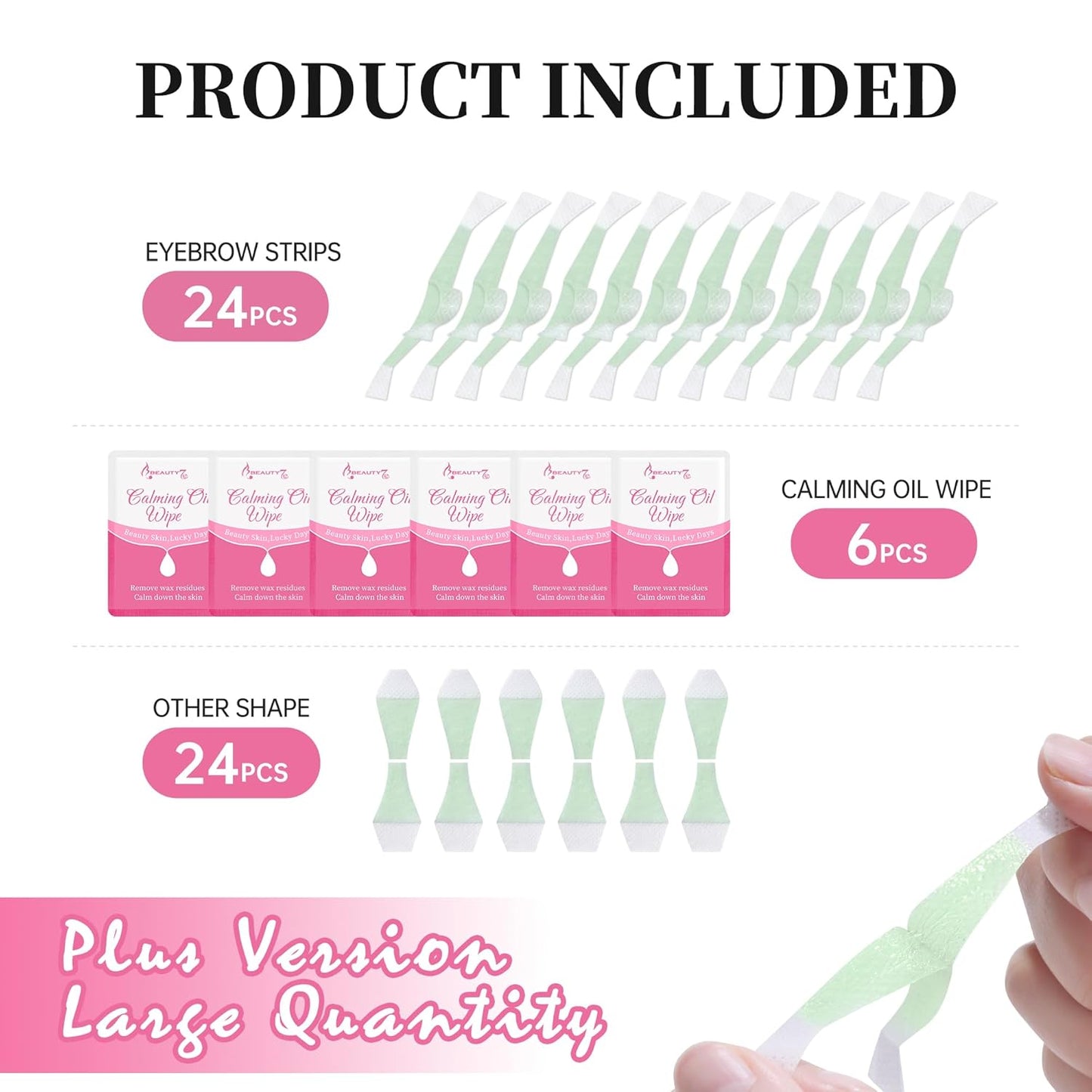 Beauty7 Fit Eyebrow Wax Strips Plus Volum, Pre-cut Facial Hair Removal, Lip Hair Removes, at Home Waxing 48 Strips, 6 Calming Oil Wipes, for All Skin Types Women