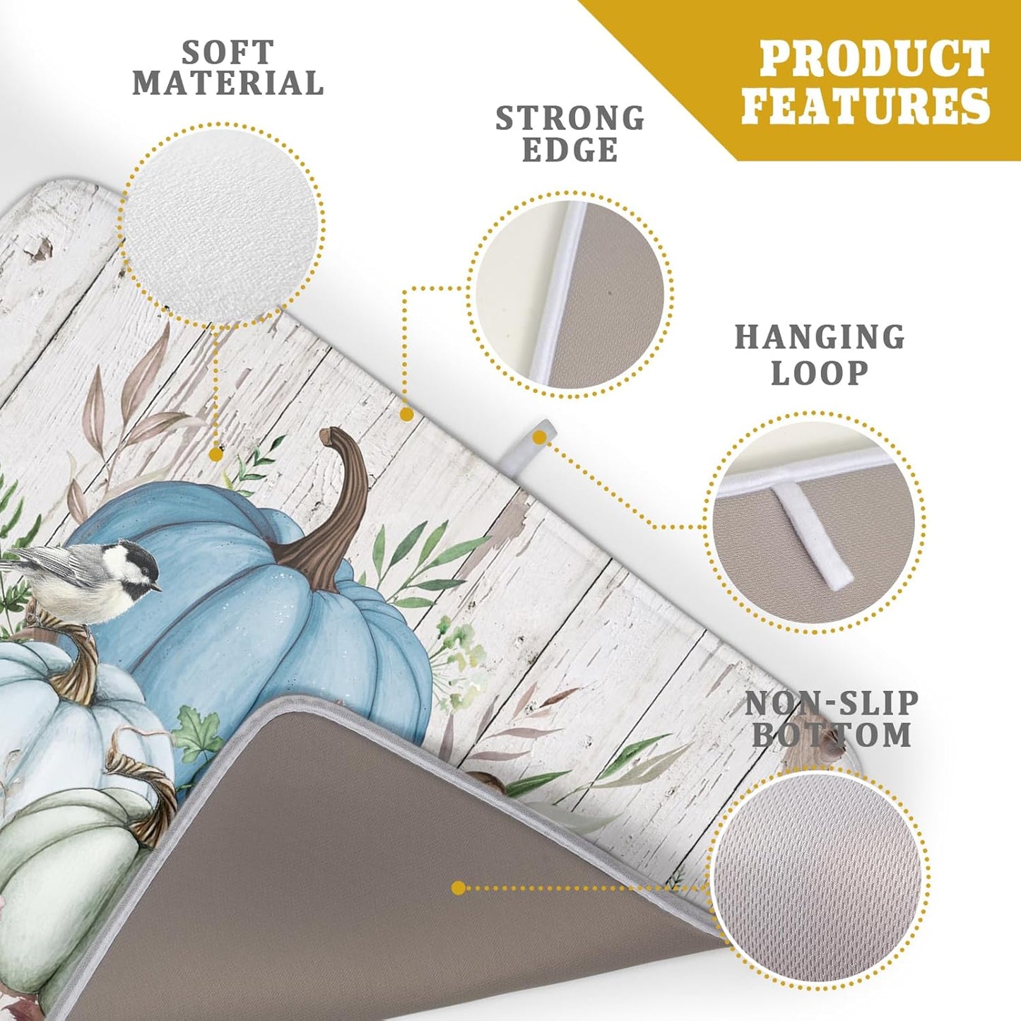 Fall Blue Pumpkin Dish Drying Mat 18x24 inch Autumn Harvest Dish Rack Mats Reversible Microfiber Drainer Pad for Kitchen Countertop Decor