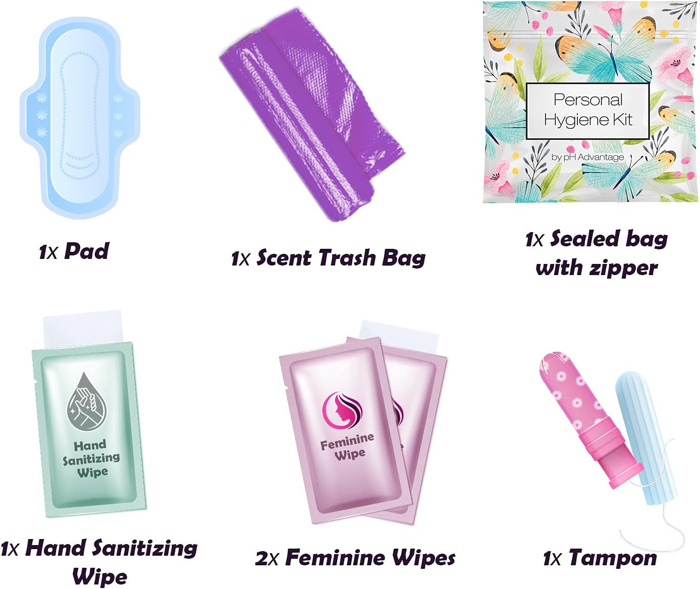 Butterfly Style Menstrual Kit All-in-One 60 Pack | Convenience on The Go | Period Kit Pack for Travelling, Tweens & Teenagers or just When You’re Out | Individually Wrapped Feminine Hygiene Product