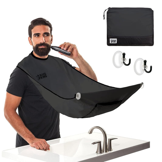 Beard King Beard Bib Apron - Shaving Set for Dad - As Seen on Shark Tank - Men's Hair Catcher for Shaving - Grooming Accessories - Packing Pouch, Black