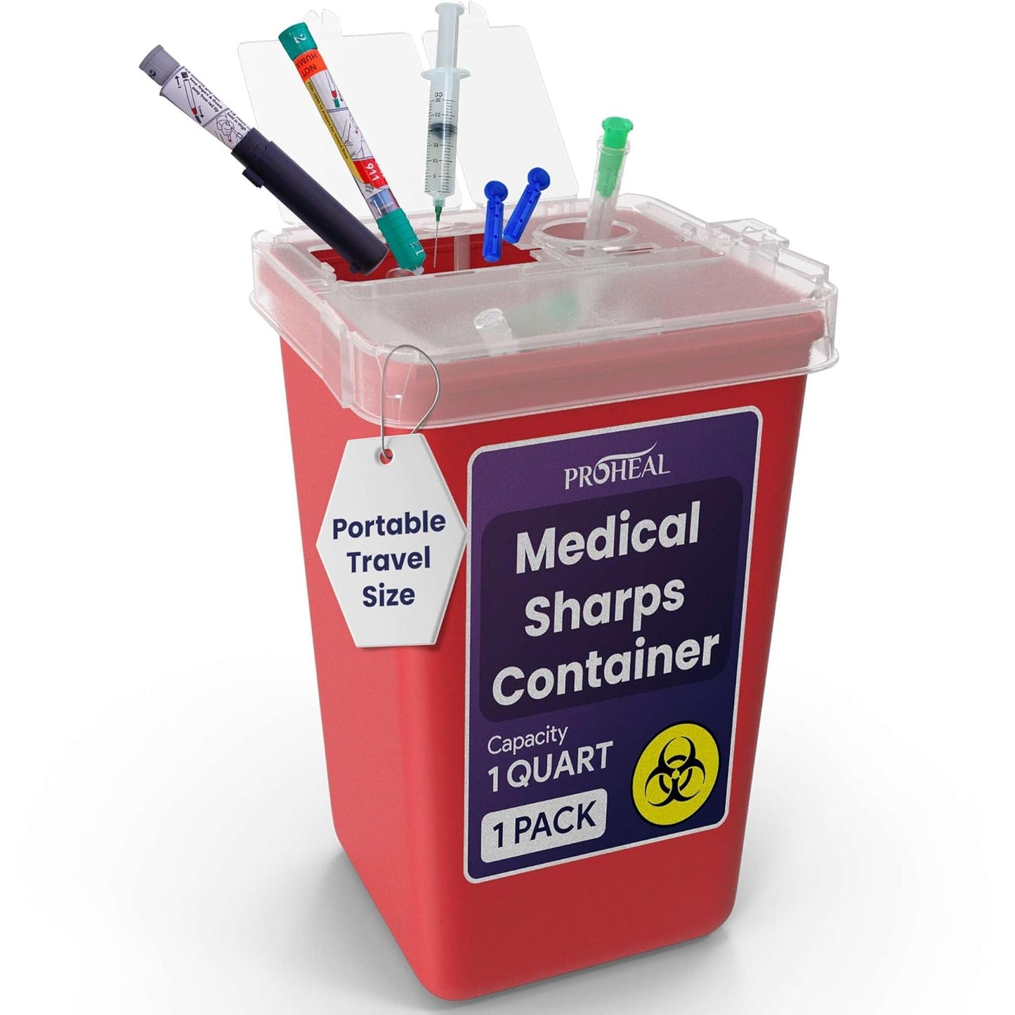 Small Sharps Containers for Home Use, 3 Pack - 1 Quart Needle Disposal Container for Diabetes Needles, Syringes, and Blades - Portable Travel Size for Biohazard Medical Waste
