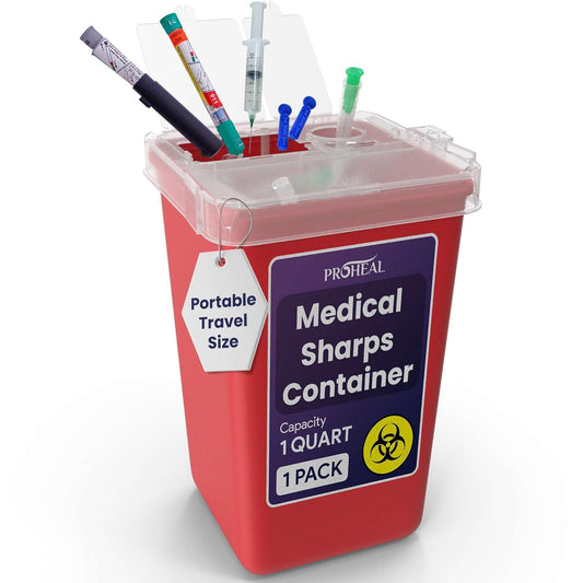 Small Sharps Container for Home Use - 1 Quart Needle Disposal Container for Diabetes Needles, Syringes, and Blades - Portable Travel Size for Biohazard Medical Waste